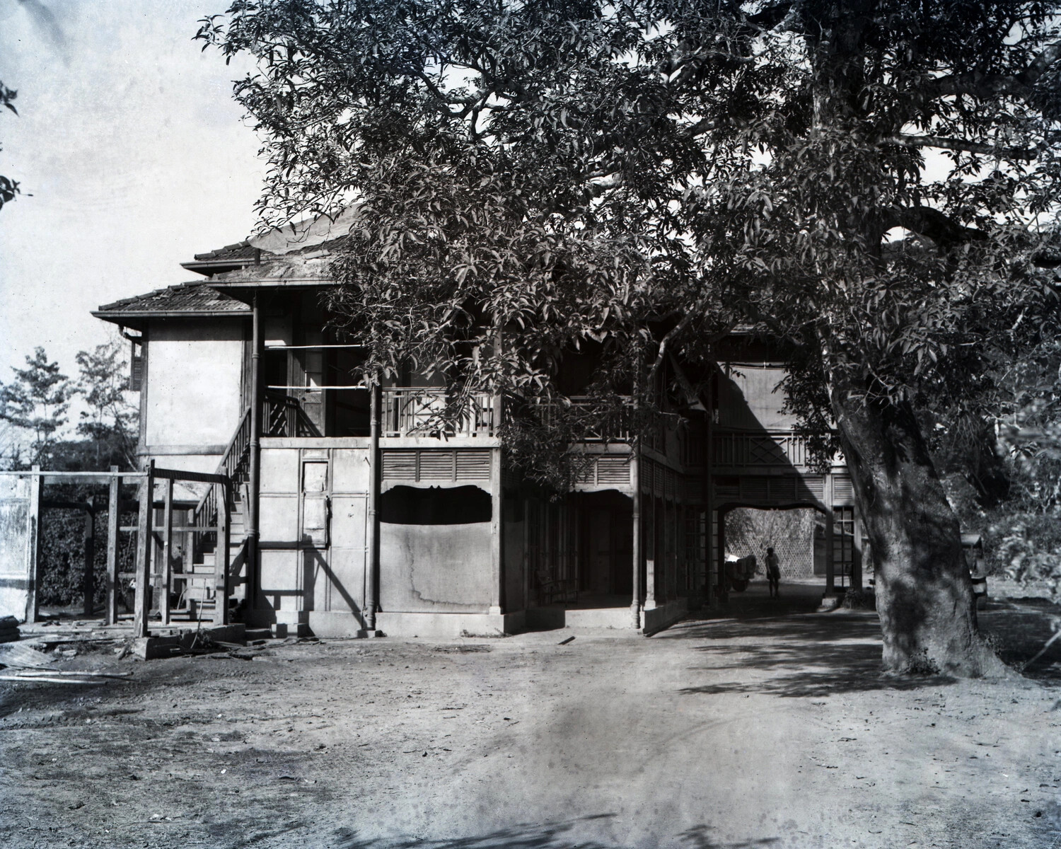 Colonial-Style Two-Story Building with Verandas, China-Burma Theater Collection