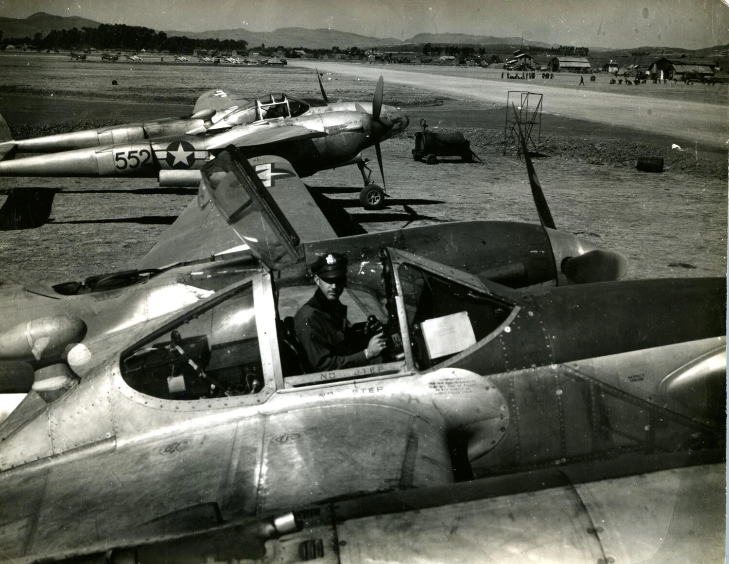 Lockheed P-38 Lightning Fighters on Airfield Ramp, CBI Theater, WWII