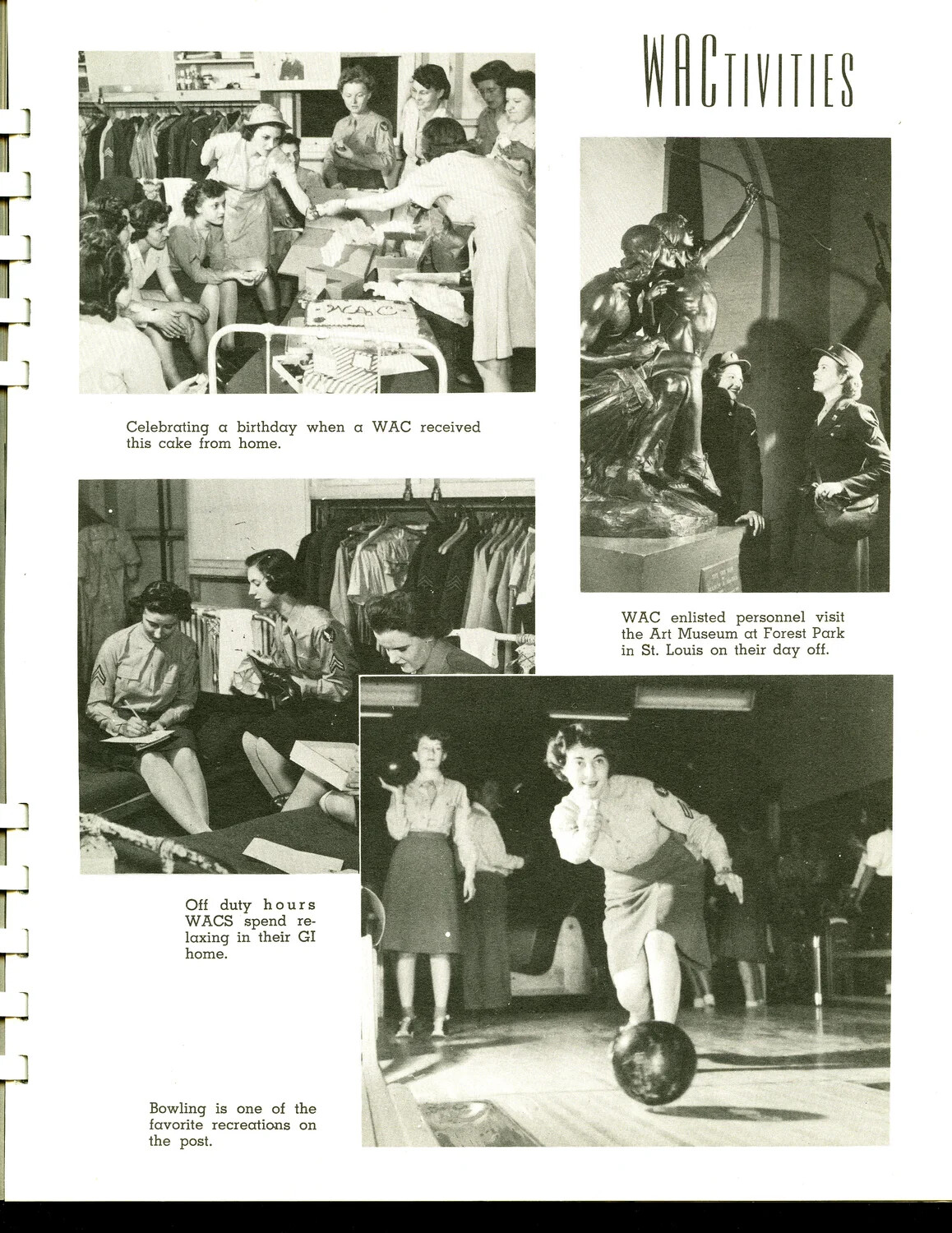 Scott Field Book, Part 1 - 'WACtivities' Page, Women's Army Corps Off-Duty Recreation Photo Collage