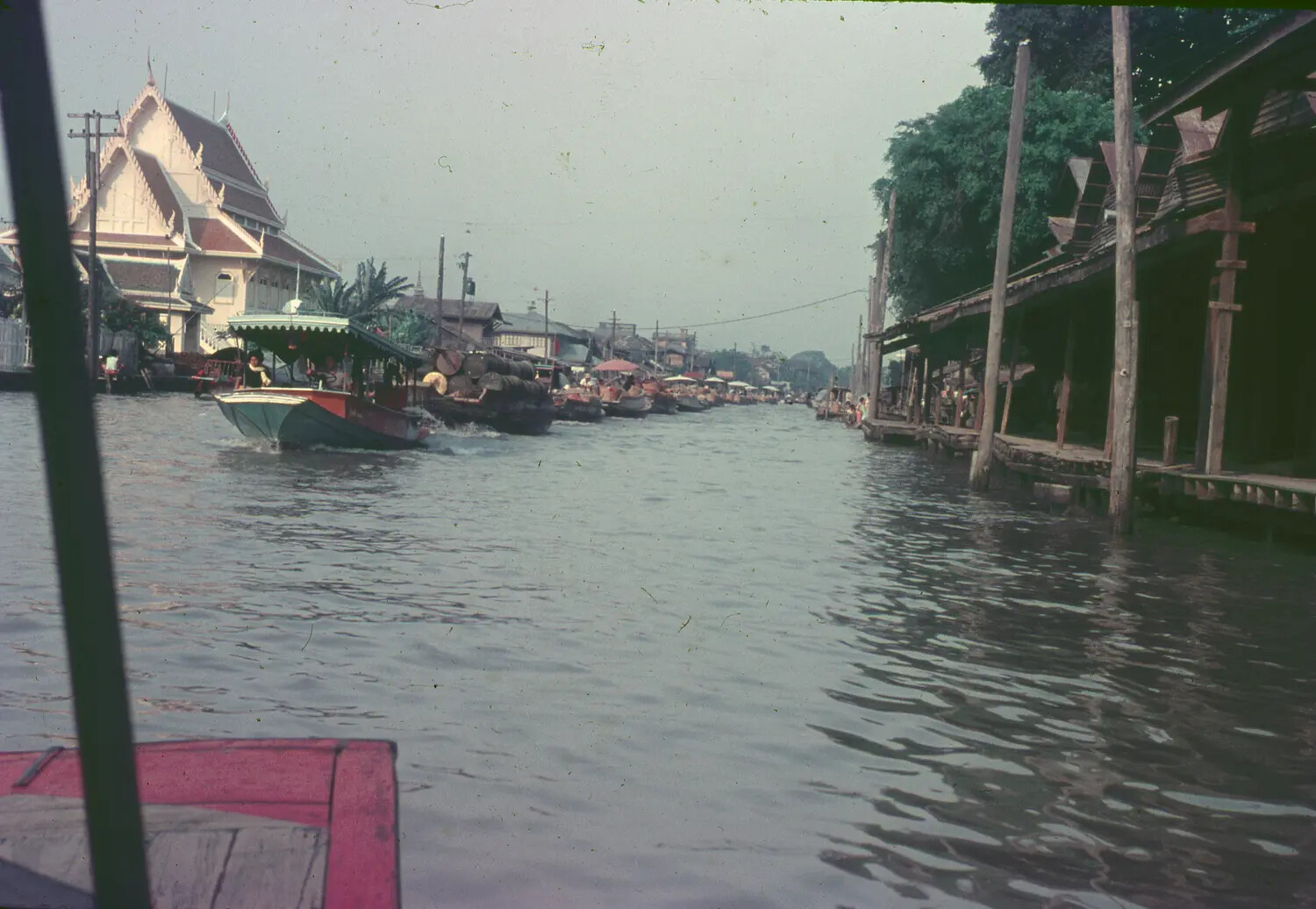 Canal Scene with Thai Temple and Boats, Likely Bangkok, Vietnam War Era 1965