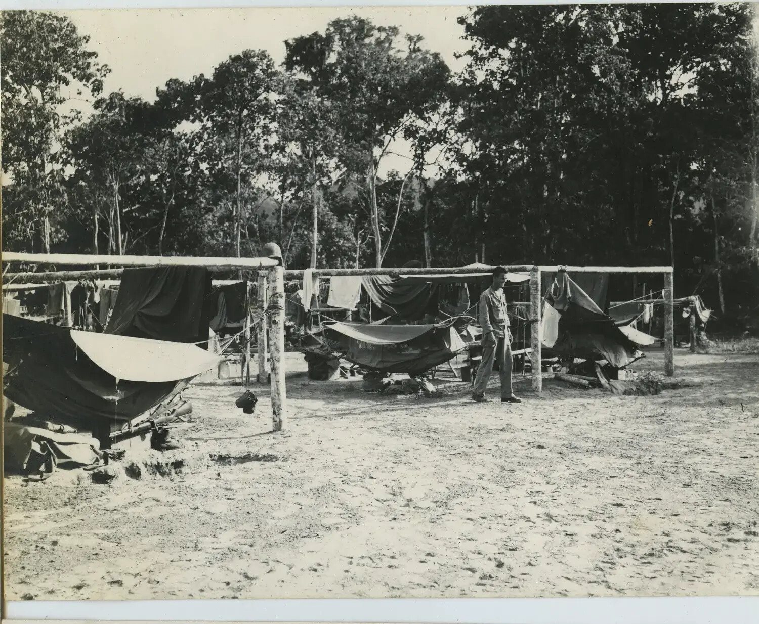 Bivouac Area with Improvised Shelters, 312th Bomb Group Forward Base, Pacific Theater