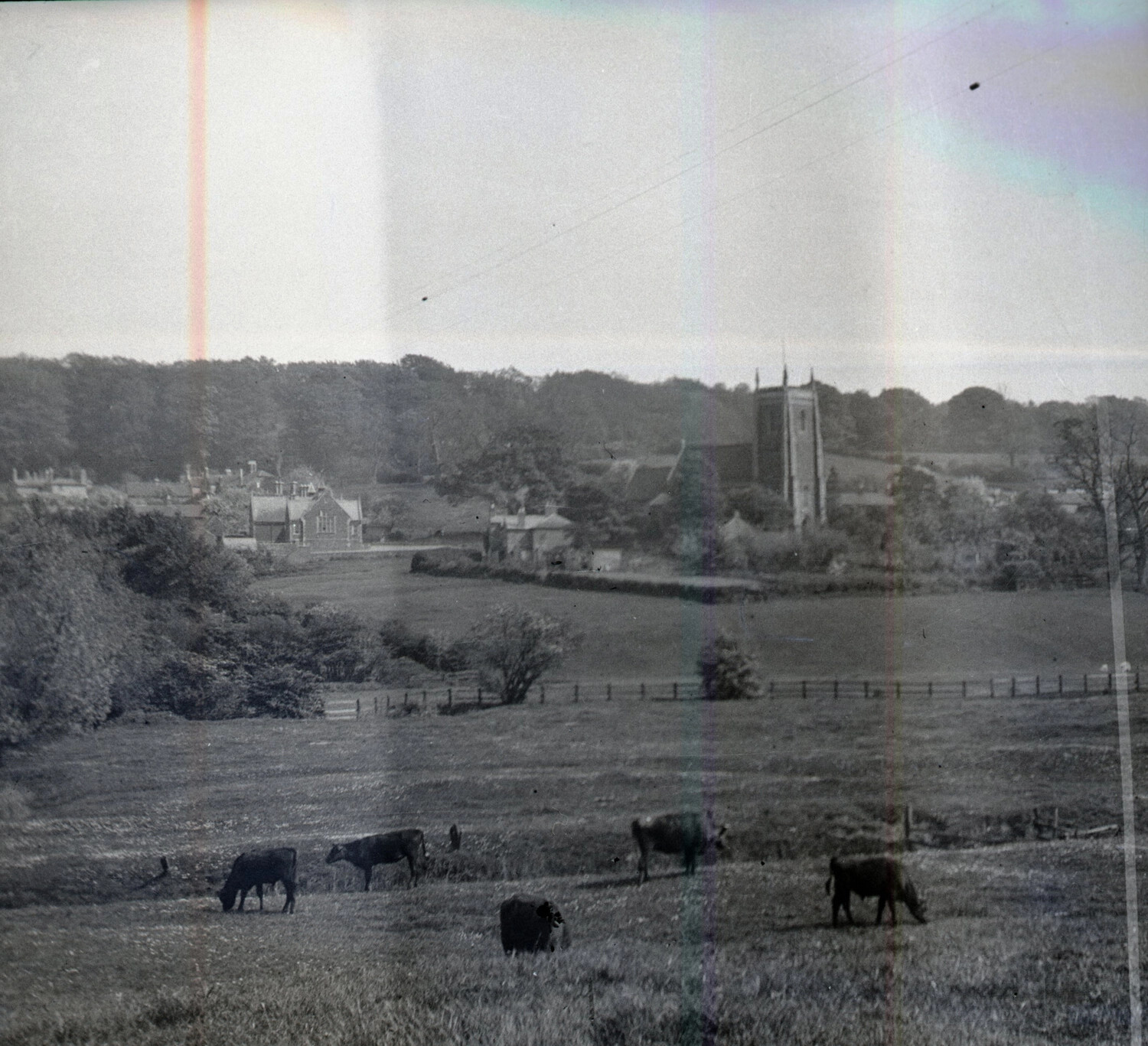 English Countryside with Village Church — WWI-Era Negative Collection