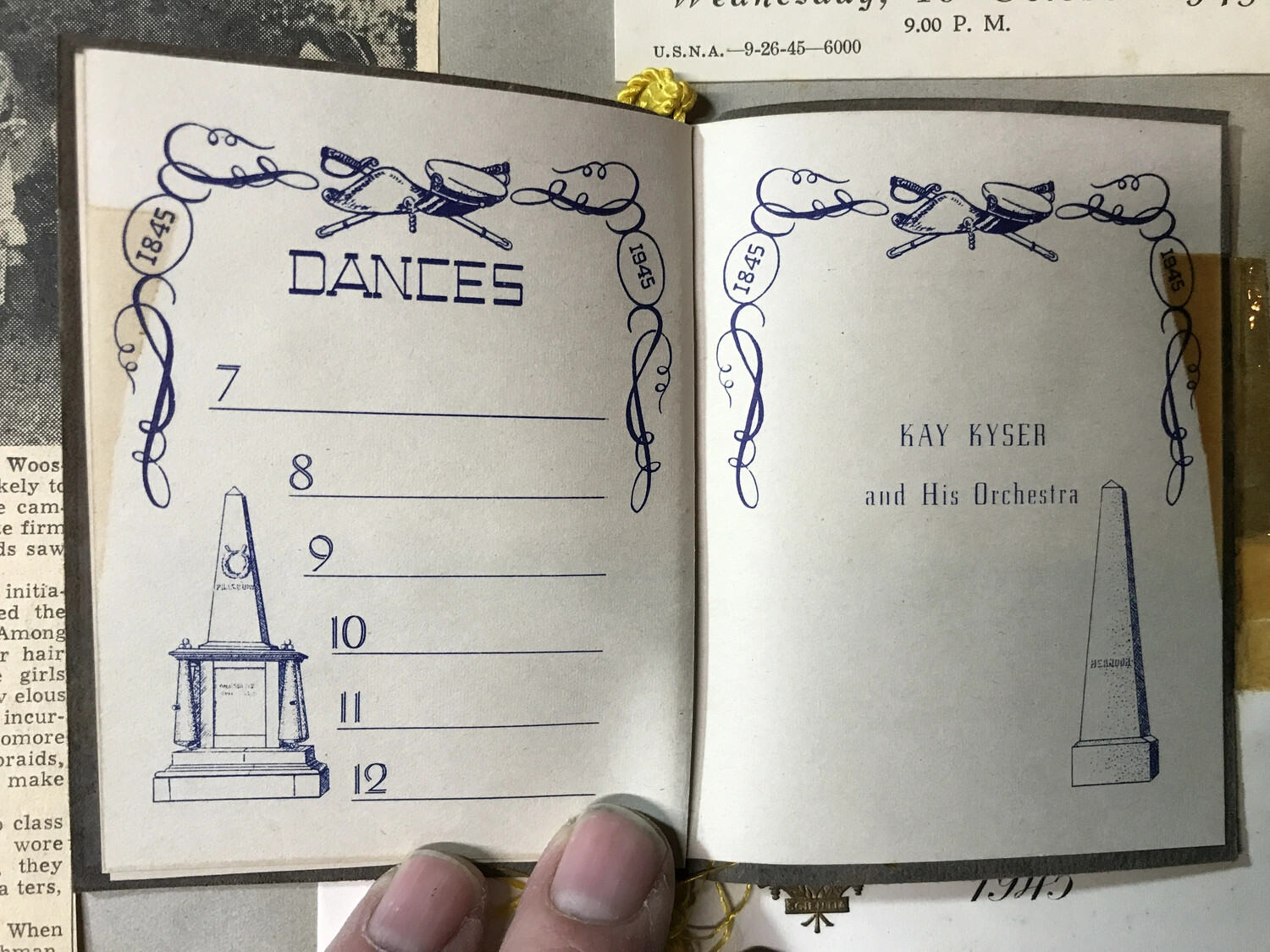 Naval Academy Centennial Dance Card Booklet Featuring Kay Kyser and His Orchestra, Annapolis, Maryland, 1945