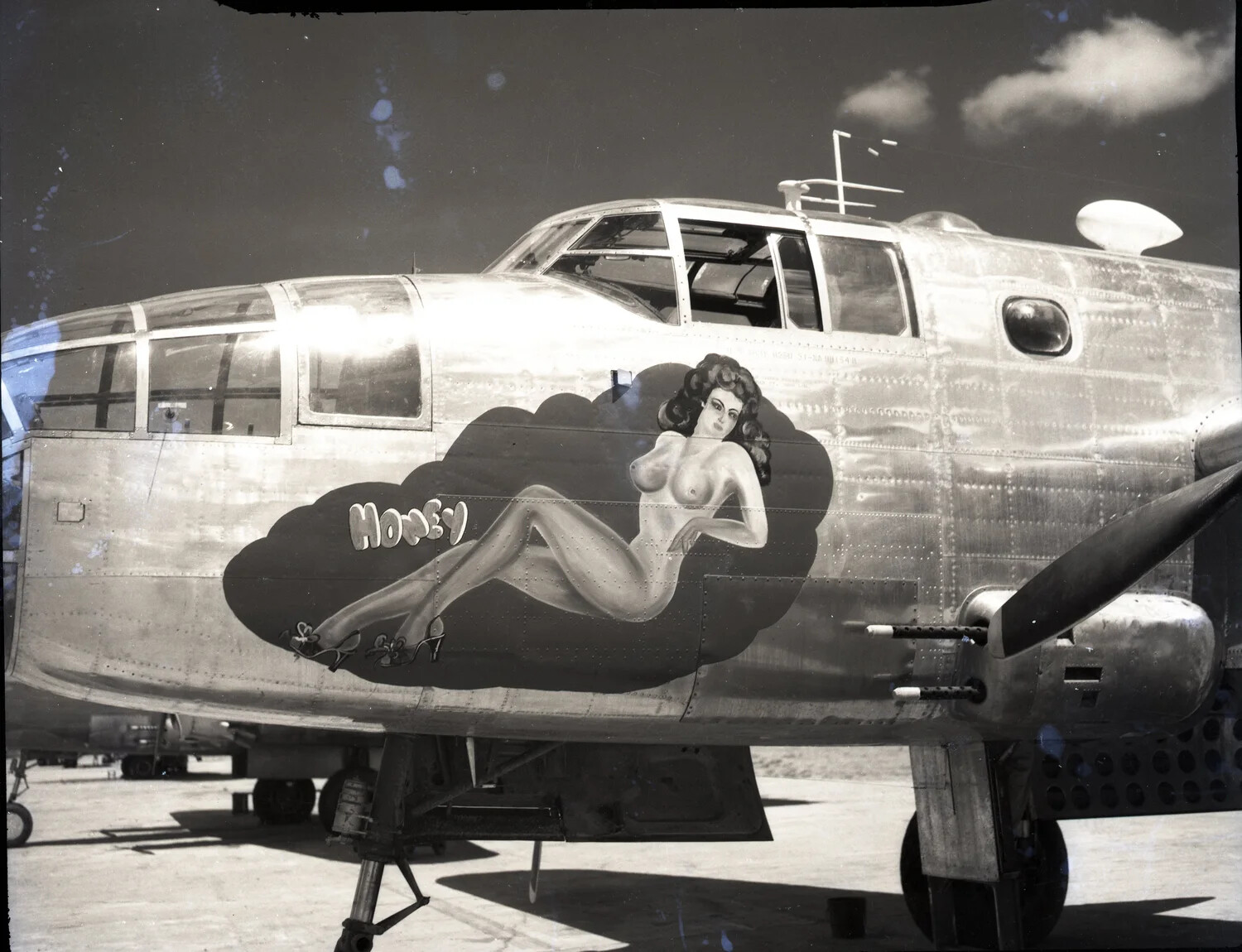 Nose Art "Honey" on B-25 Mitchell Strafer, 345th Bombardment Group, Pacific Theater, WWII