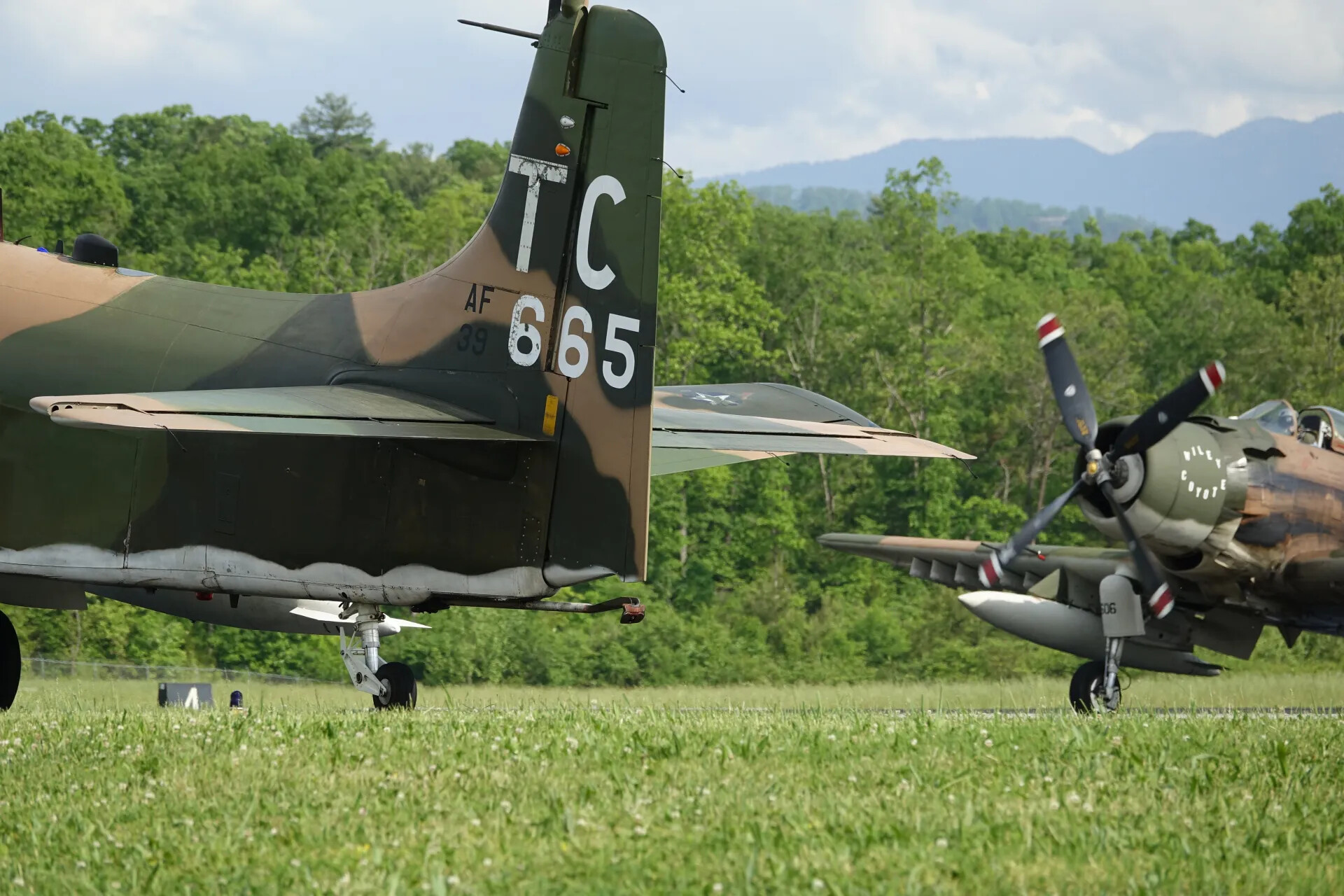 Douglas A-1 Skyraiders 'TC 665' and 'Wiley Coyote' Taxiing at Warbird Event, 3-4 May 2019