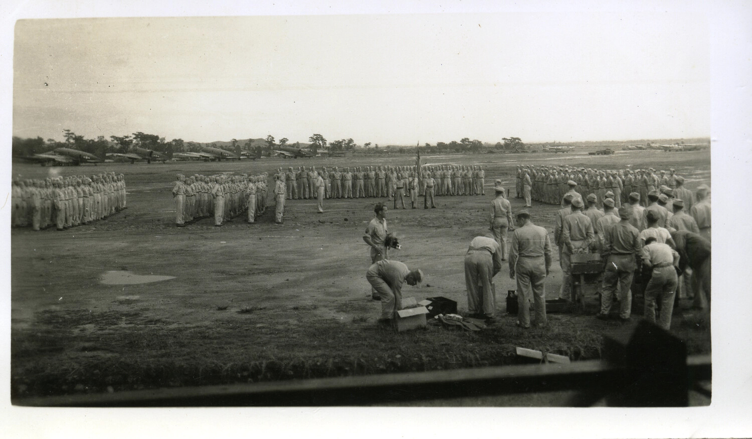 Military Formation and Press Photographers at Okinawa-Area Airfield, WWII Japanese Surrender Period