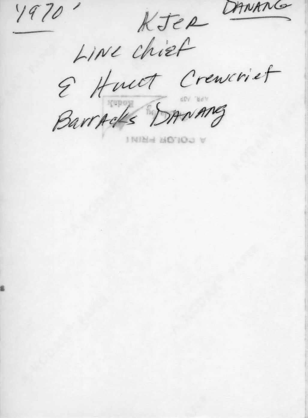 Photograph Verso (Backside) with Handwritten Caption - "Barracks Danang," 1970