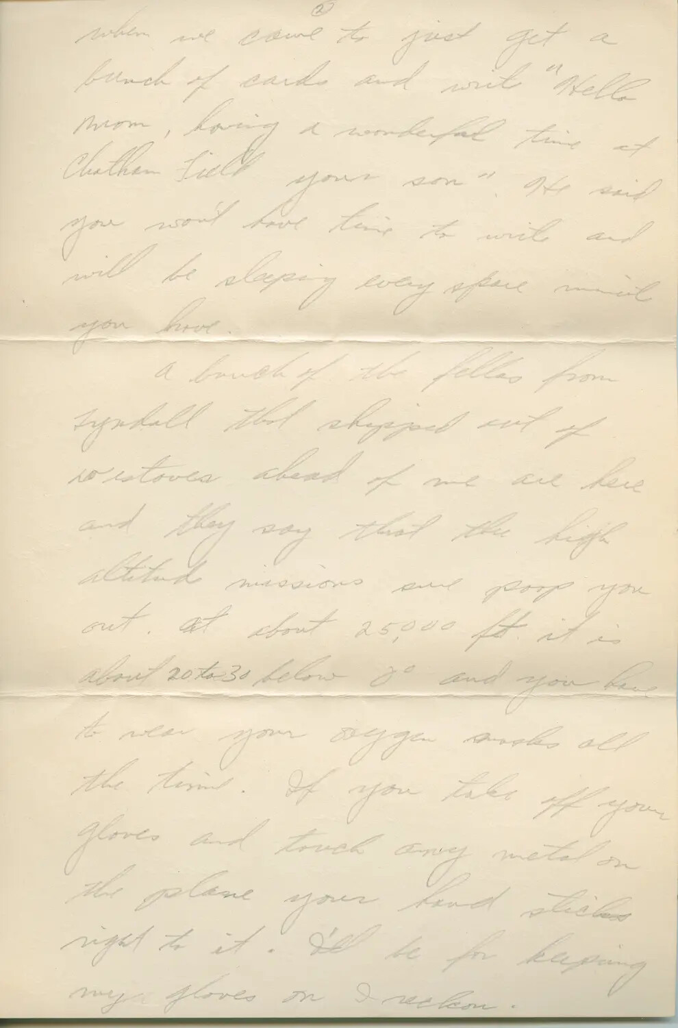 Handwritten Letter, Page 2 -- WWII Airman Describes High-Altitude Training, Margaroli Belly Gunner Collection, 1944
