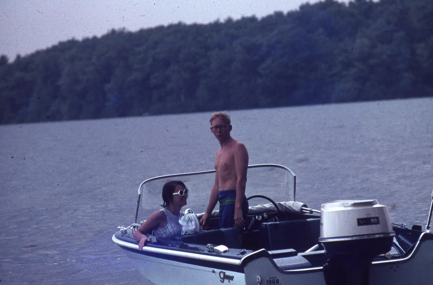 Family Boating Outing on a Lake, Ohio, 1968