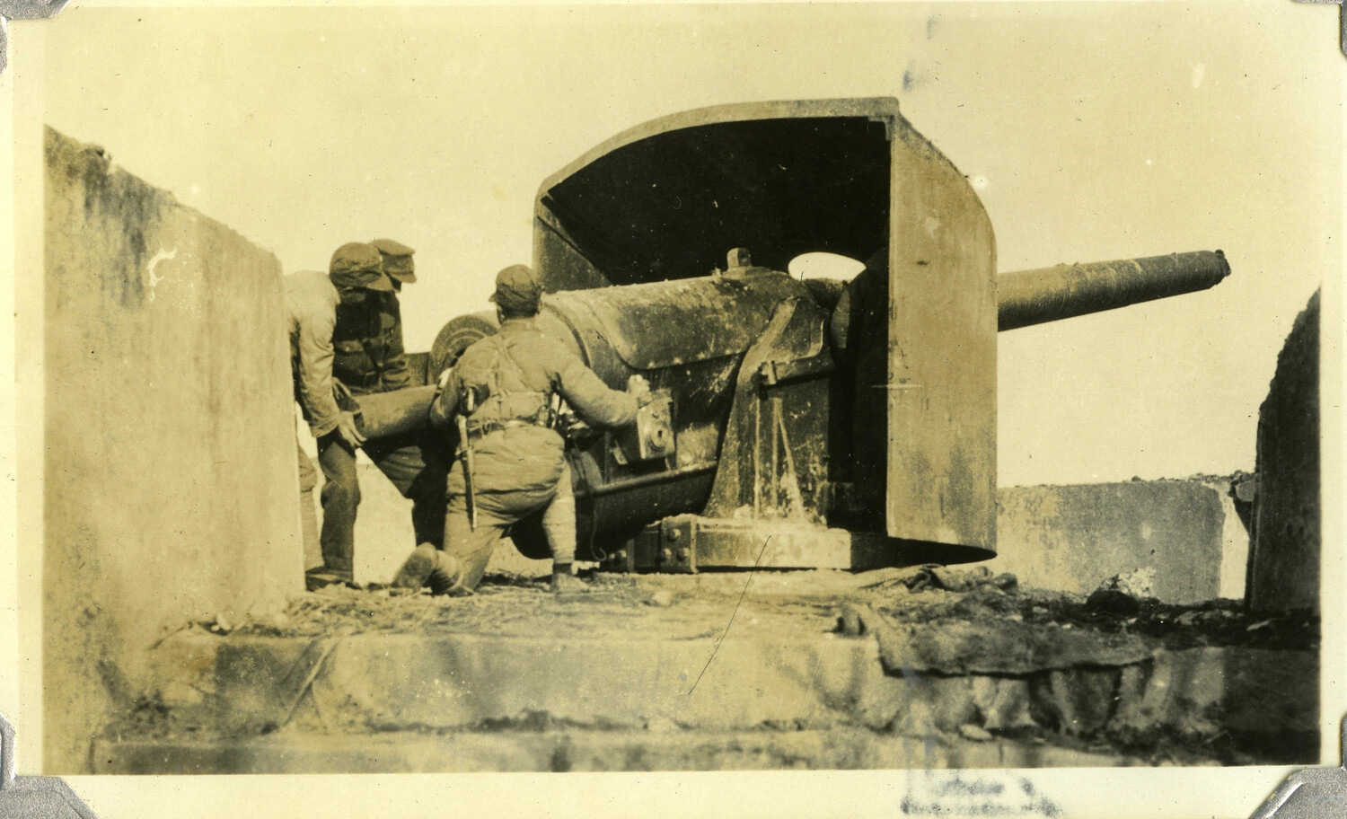 Soldiers Servicing a Fortress/Coastal Defense Gun in a Concrete Casemate, c. 1930s