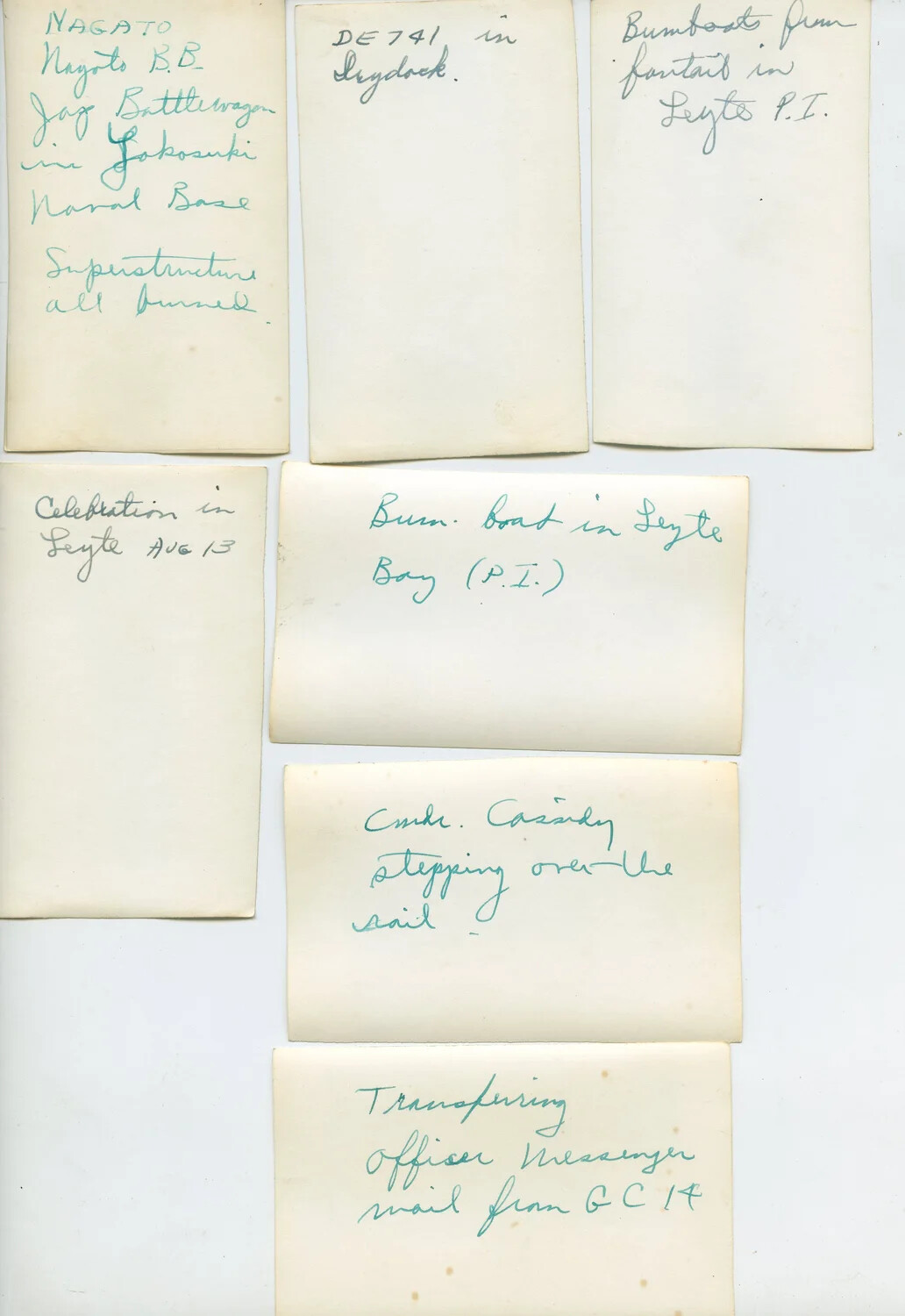 Handwritten Album Caption Sheet: Multiple Photo Captions, Leyte and Japan Occupation