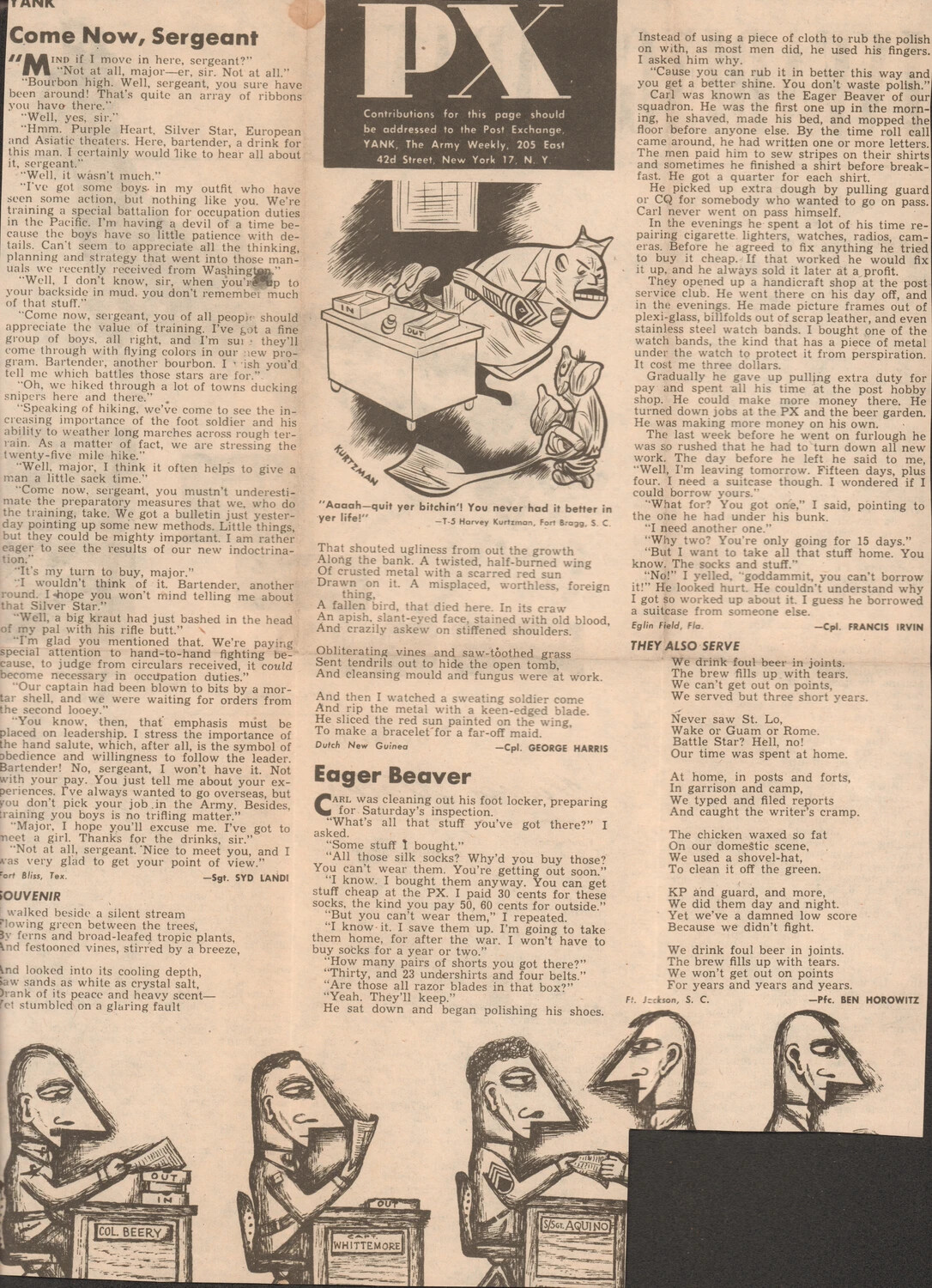 YANK, The Army Weekly — 'PX' Reader Feature Page, World War II Era