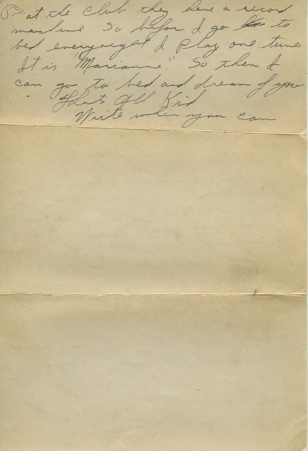 Handwritten Postscript Page, WWII-Era Personal Letter, 'Moon' Correspondence Collection