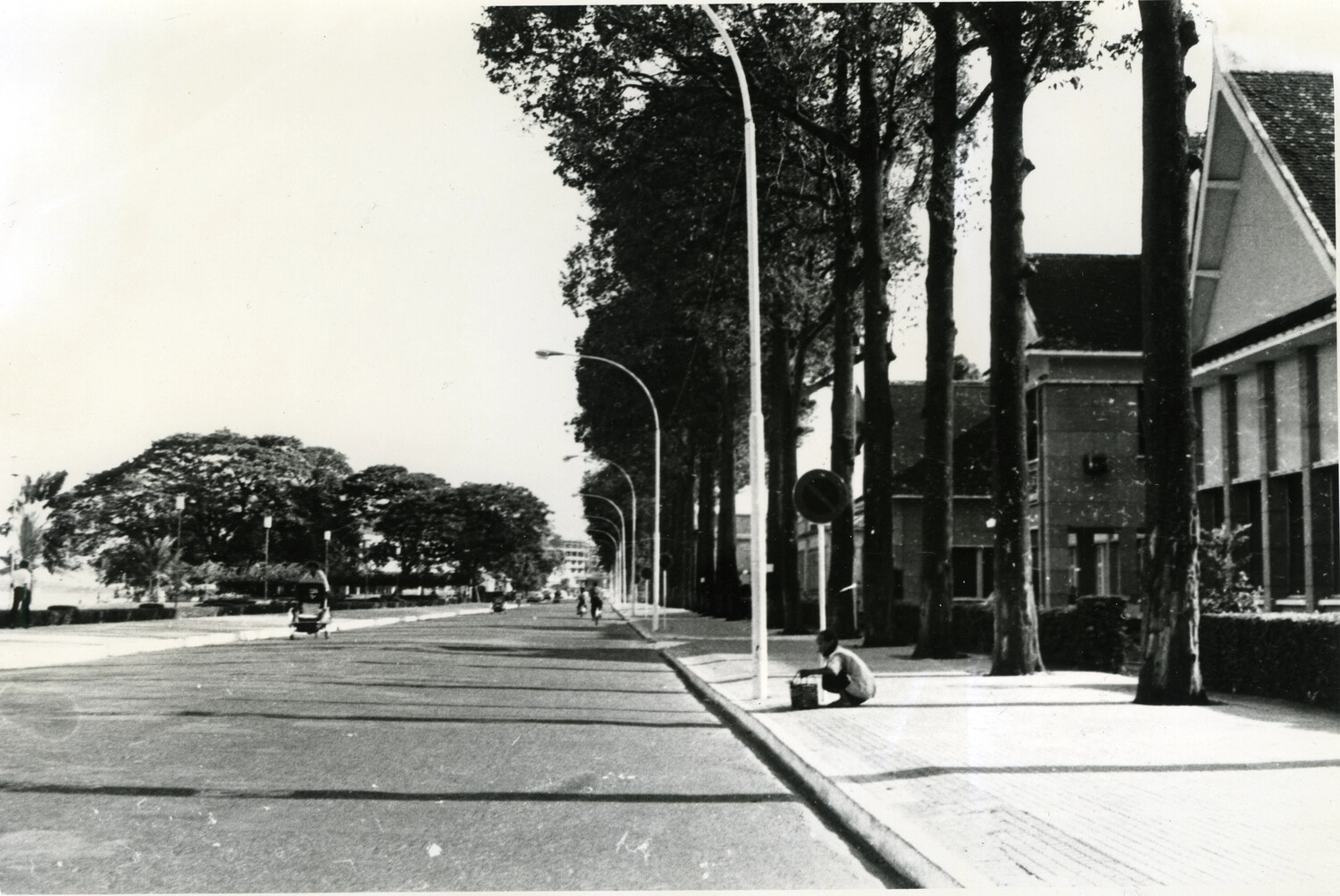 Tree-Lined Boulevard with Cyclo and Pedestrian, Phnom Penh, Cambodia, c. 1960s-Early 1970s