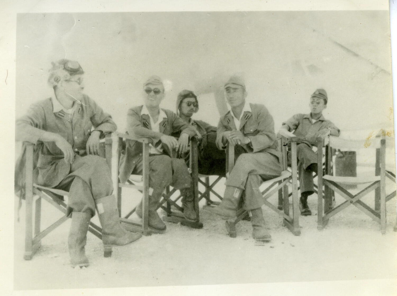 Japanese Delegation Officers Seated at Ie Shima Airfield, Surrender Negotiations, August 1945