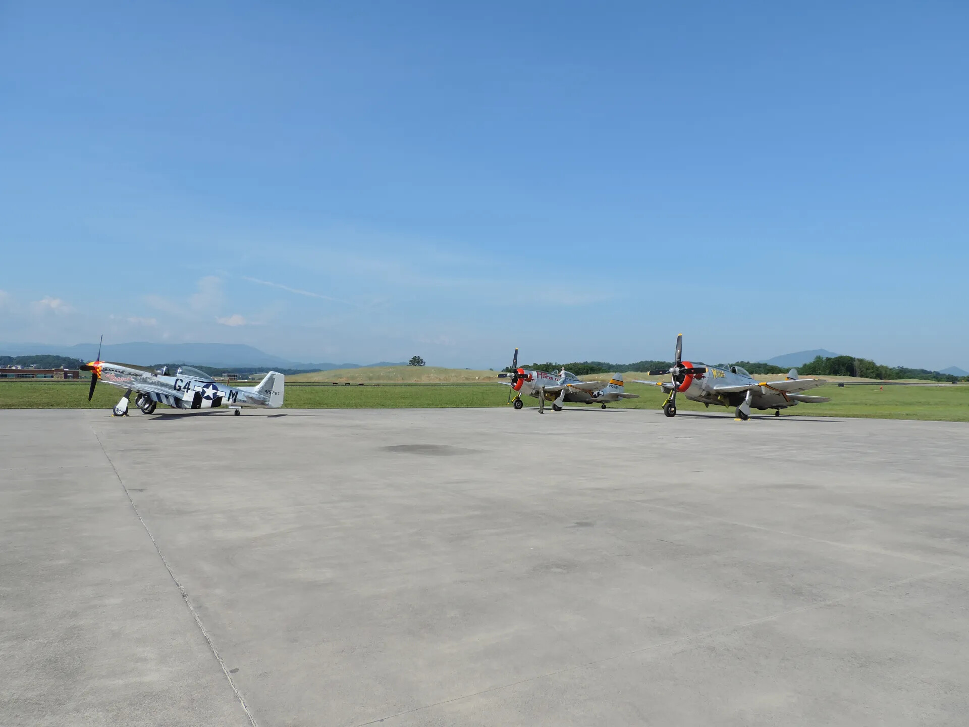 P-51 Mustang and P-47 Thunderbolts on Ramp, Tennessee Air Museum Airshow, June 2014