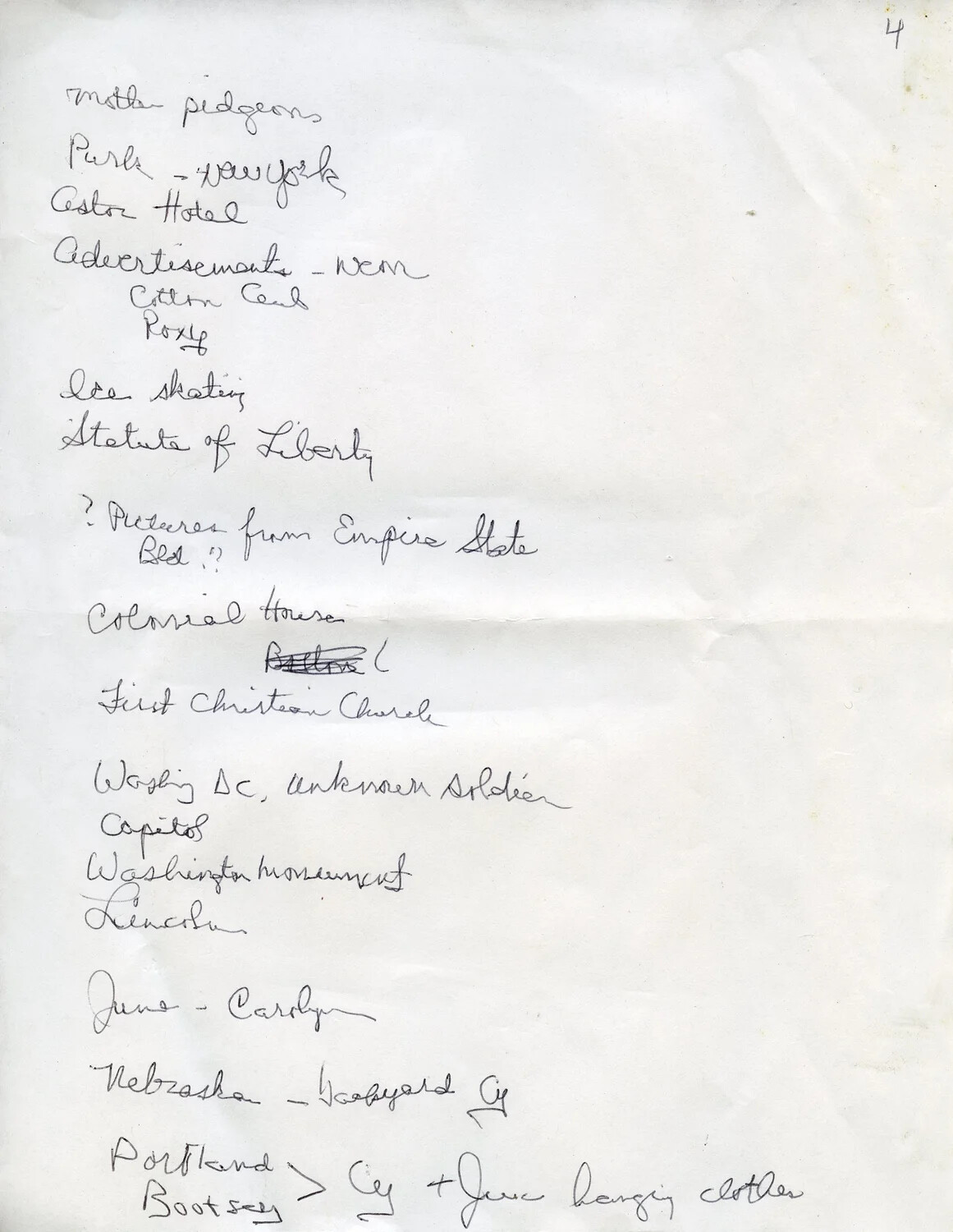 Handwritten Travel Itinerary/Album Index, Norman Baget Collection