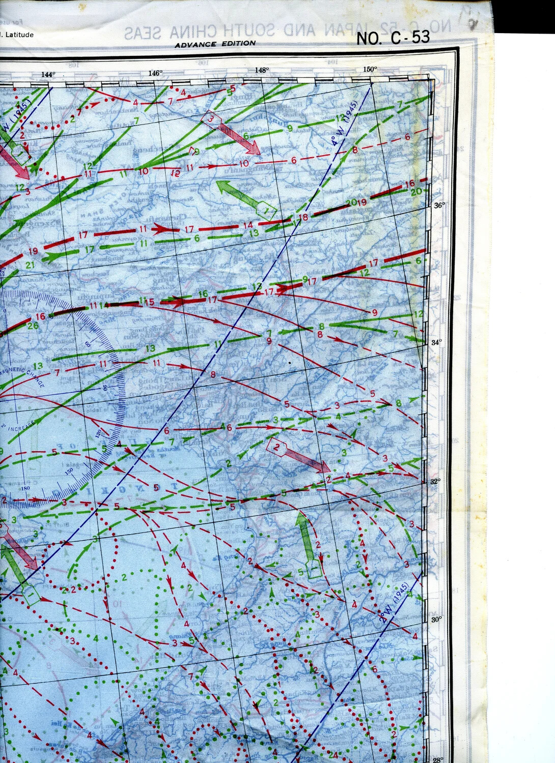 AAF Cloth Chart No. C-53 (Reverse Side) - Open Pacific Ocean East of Japan, Corner Detail
