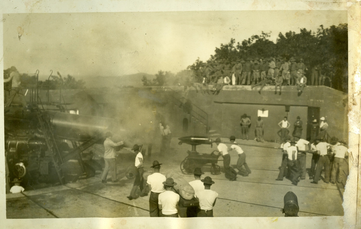 U.S. Army Coast Artillery Gun Crew During Live-Fire Drill, Manila Bay Harbor Defenses, Philippines, c. 1930s