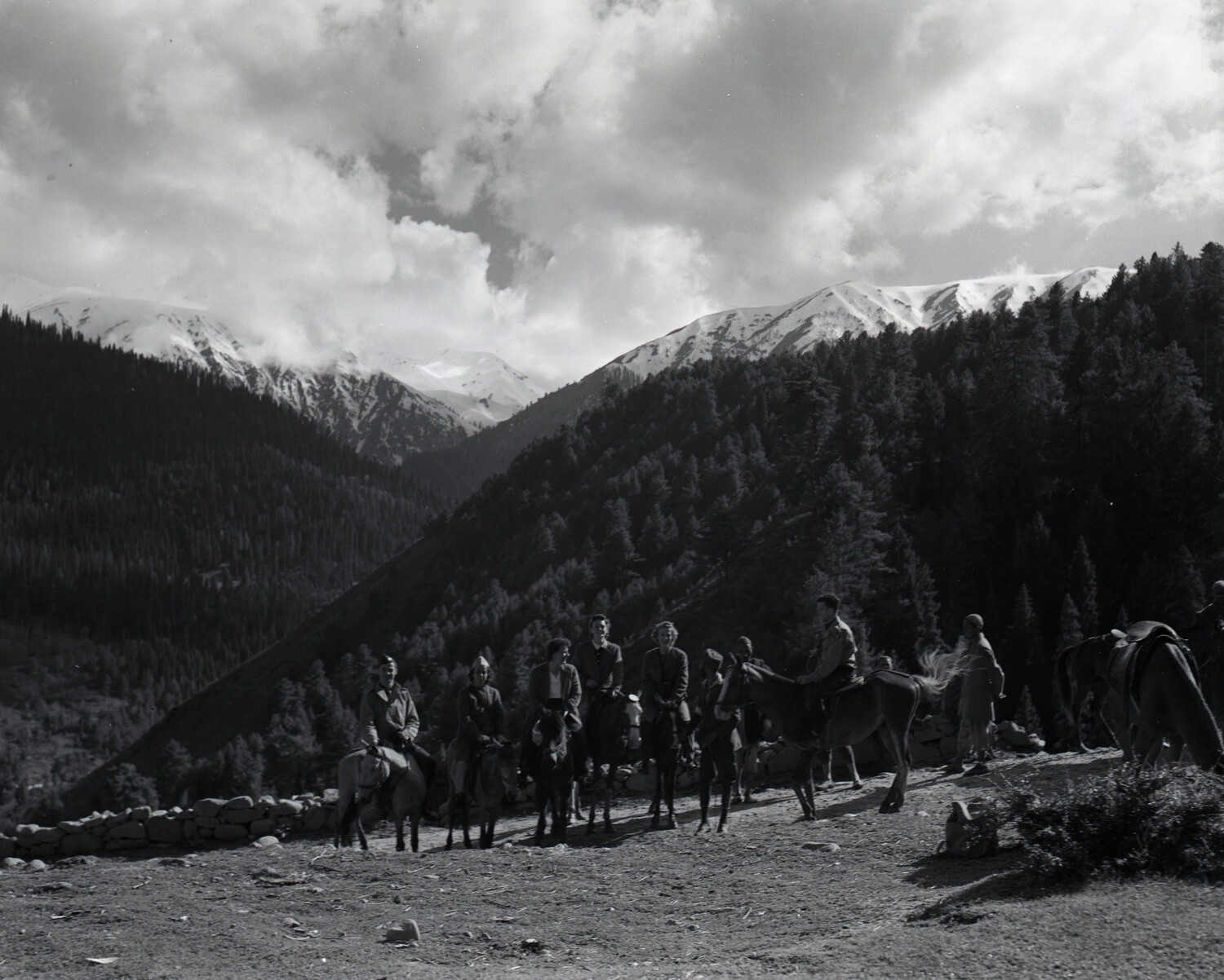 Trekking Party on Ponies in the Kashmir Himalayas, WWII Era