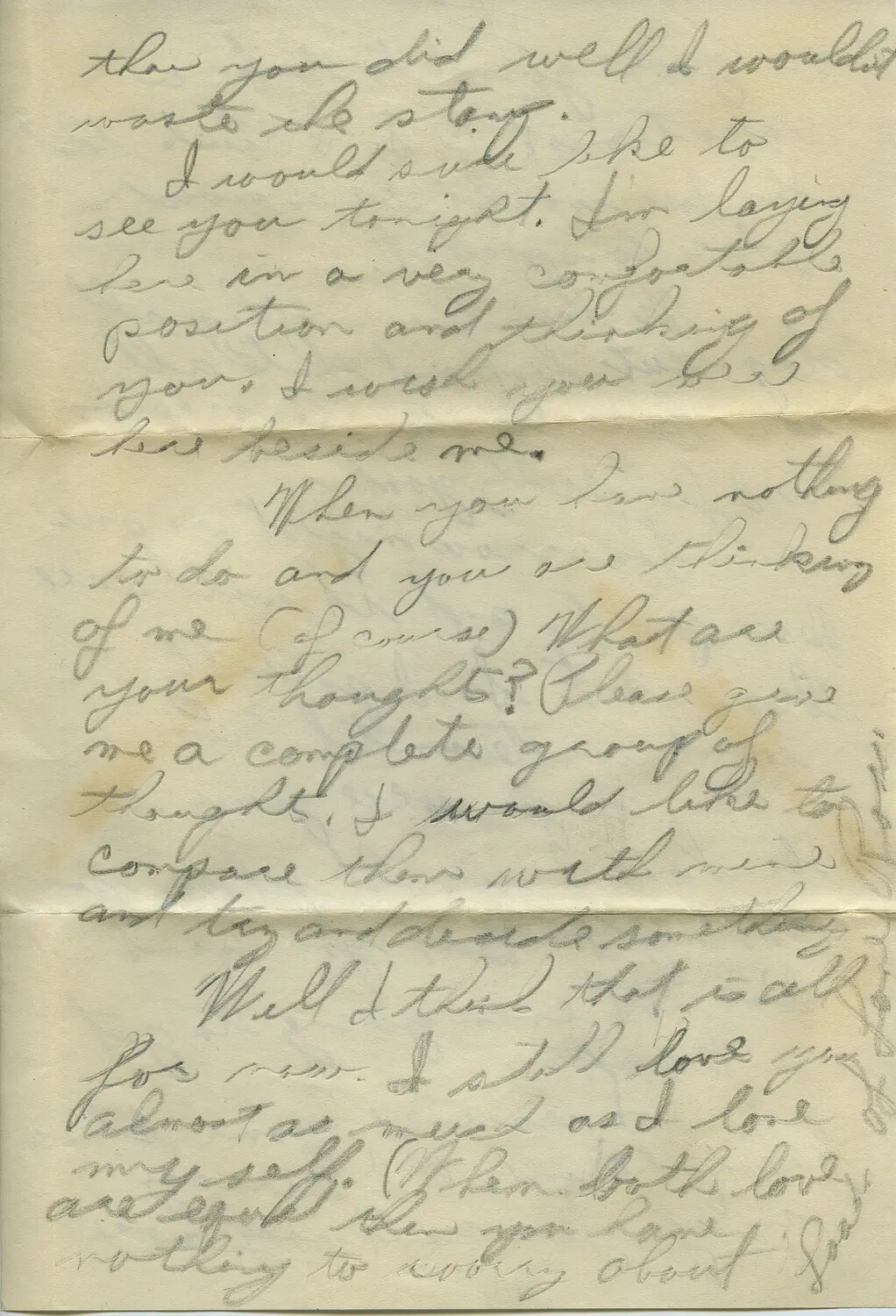 Handwritten WWII-Era Love Letter Page, Moon-Sammiet Correspondence