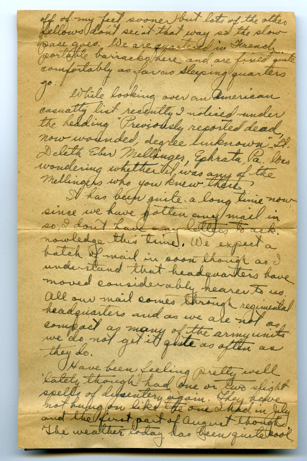 WWI Personal Letter, Pvt. Willis W. Wagener — Letter 19, Page D