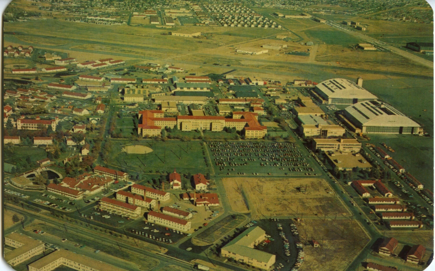 Aerial View of U.S. Air Force Base - Barracks, Flight Line, and Hangars