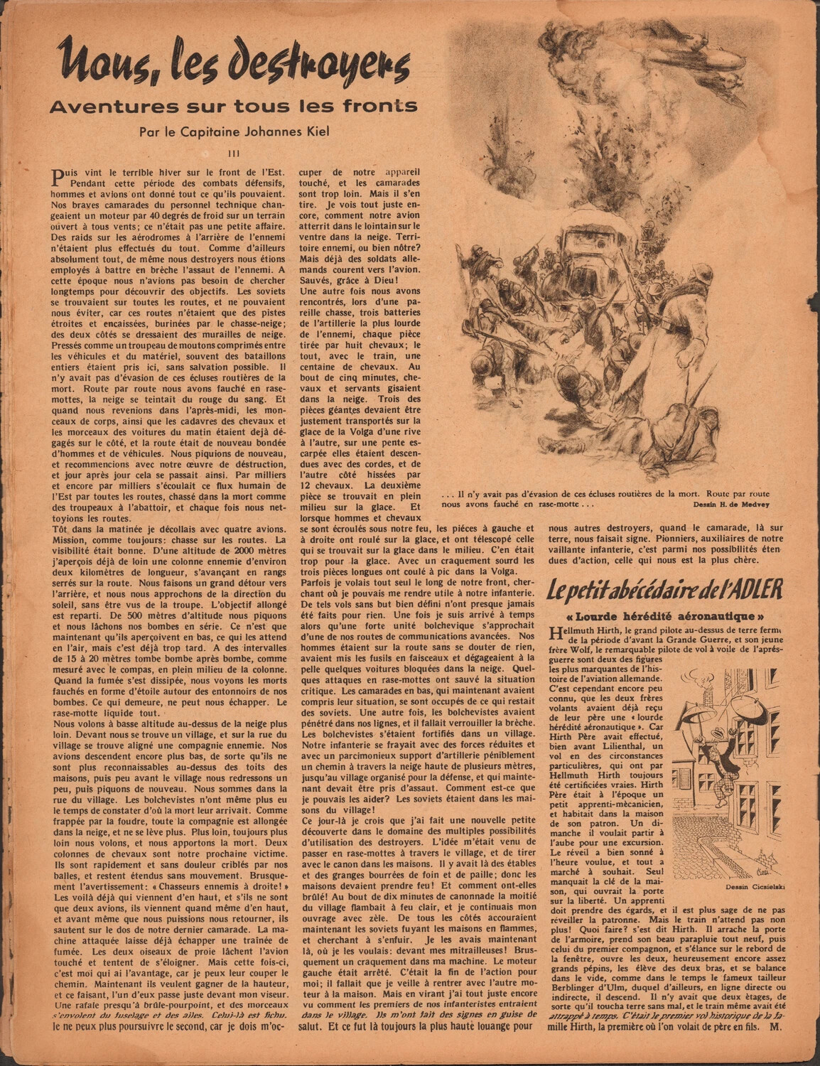 Der Adler Magazine Page (French Edition): 'Nous, les destroyers' - Eastern Front Zerstorer Narrative by Capitaine Johannes Kiel