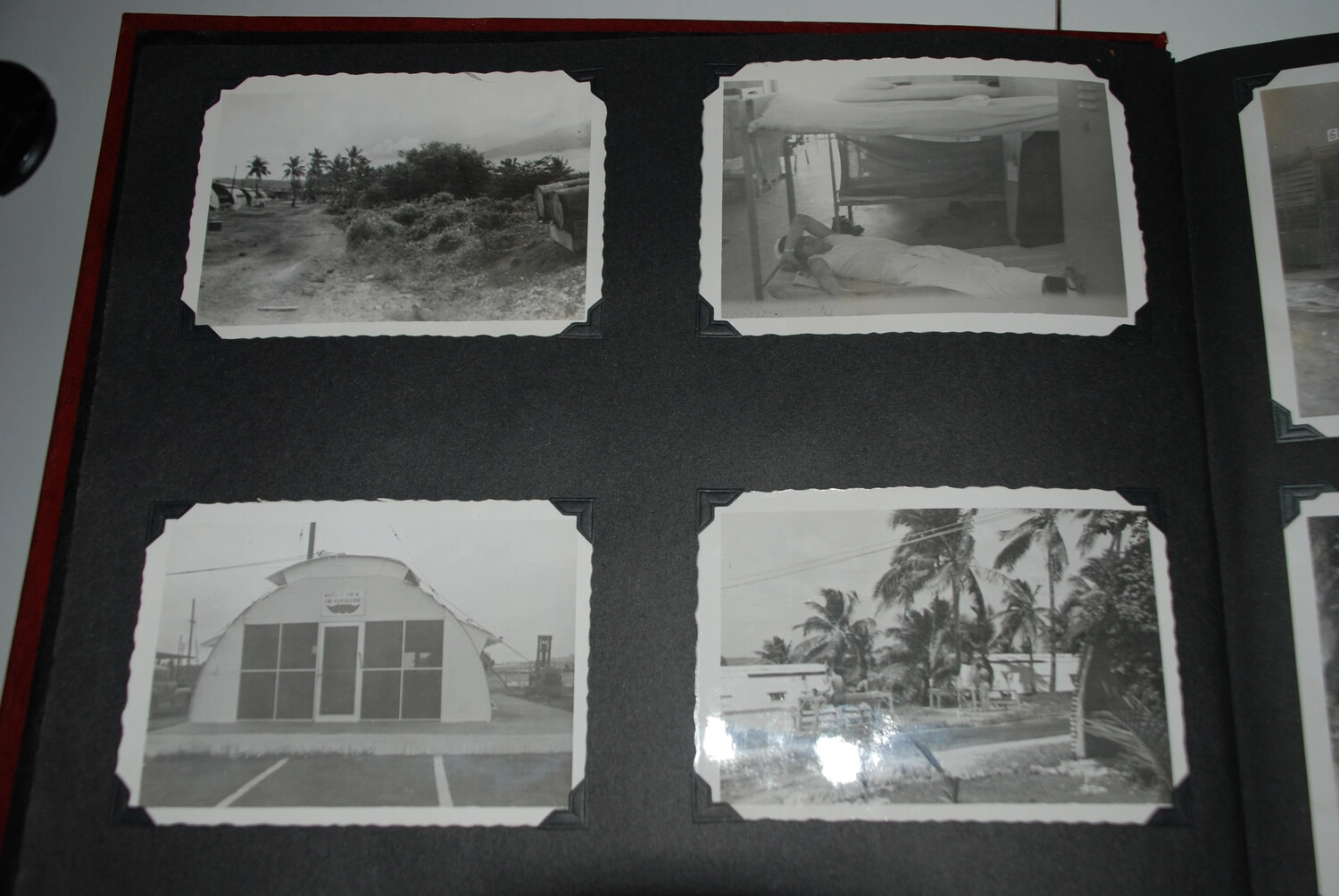Photo Album Page: Barracks, Quonset Hut, and Tropical Grounds, NAS Agana, Guam, VR-6 Squadron Album