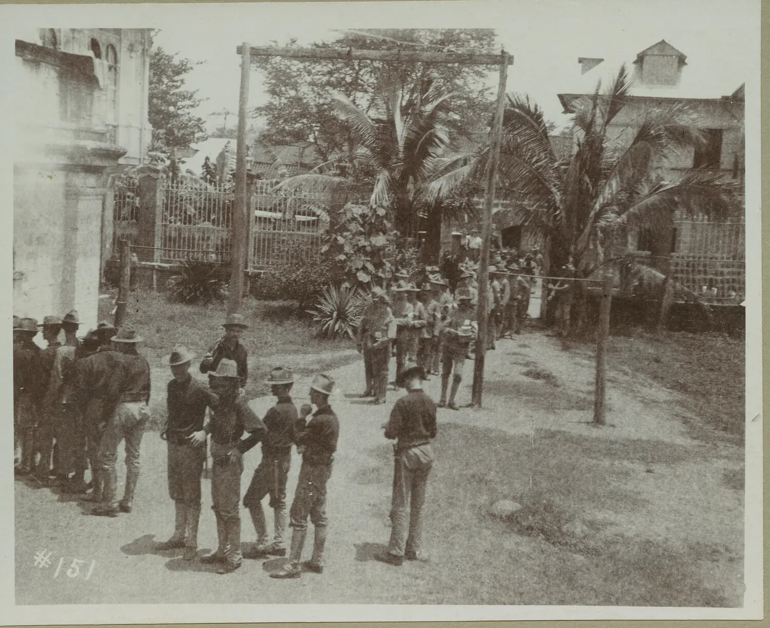 American Soldiers Queued in a Garrison Courtyard, Philippines, c. 1898-1901
