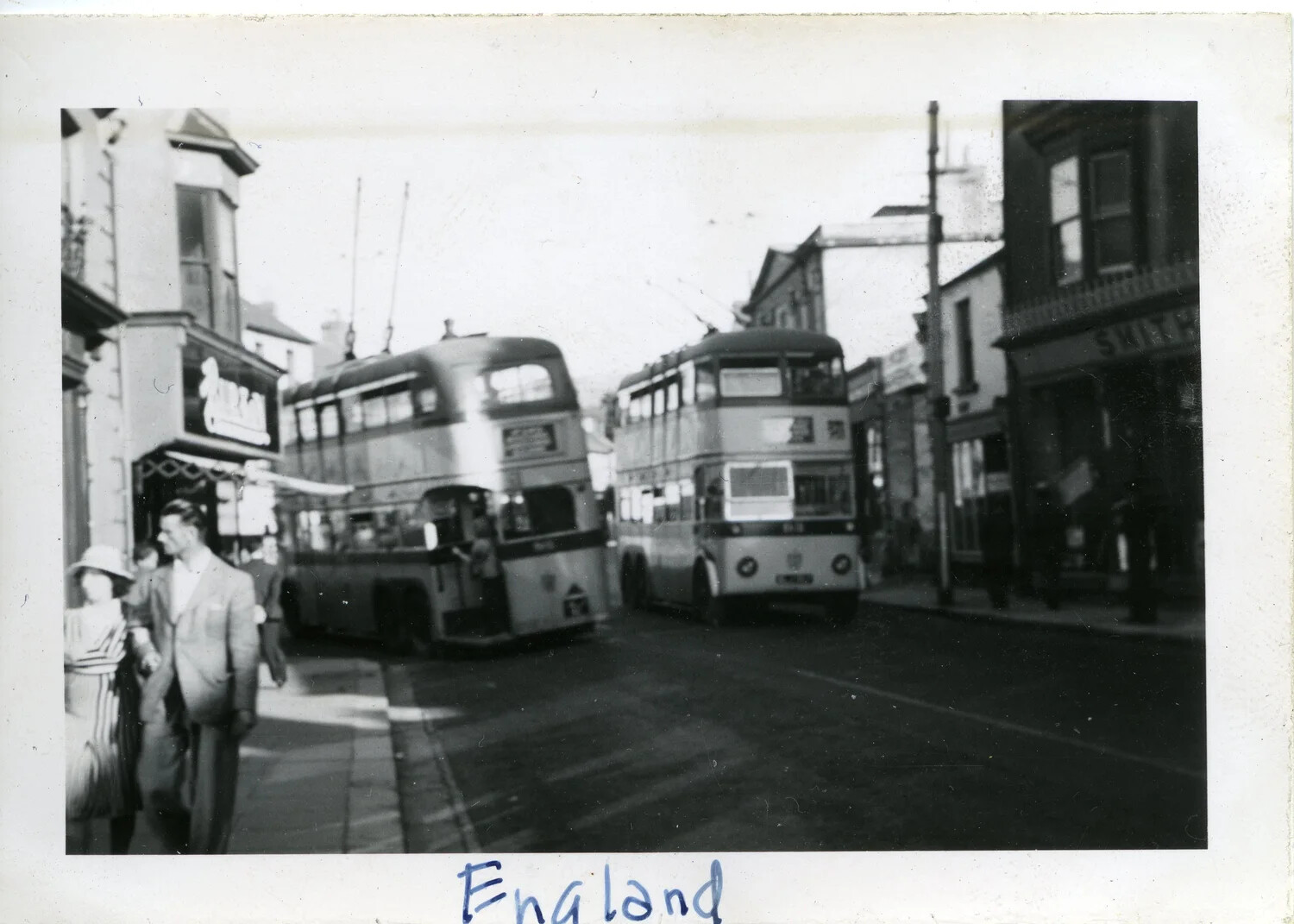English Street Scene with Double-Decker Trolleybuses - Norman Baget 44th Infantry Division Collection, WWII
