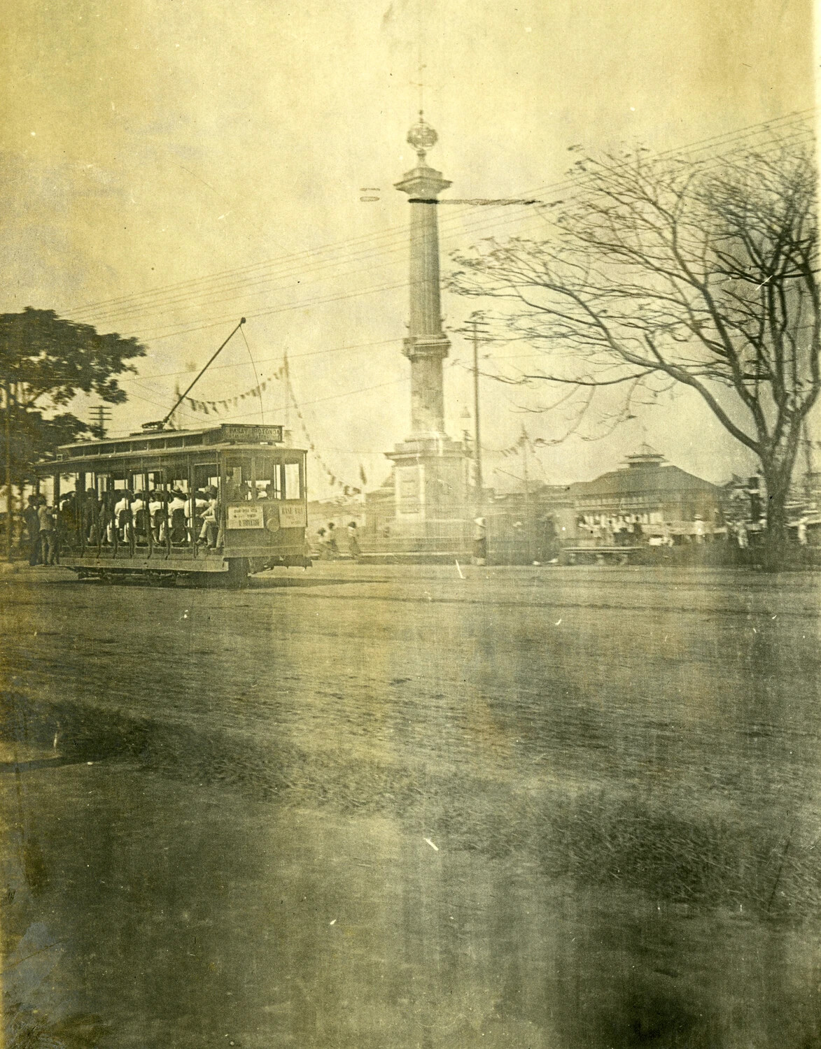 Electric Tramcar and Monument Column, Manila, Philippines, Early 1900s