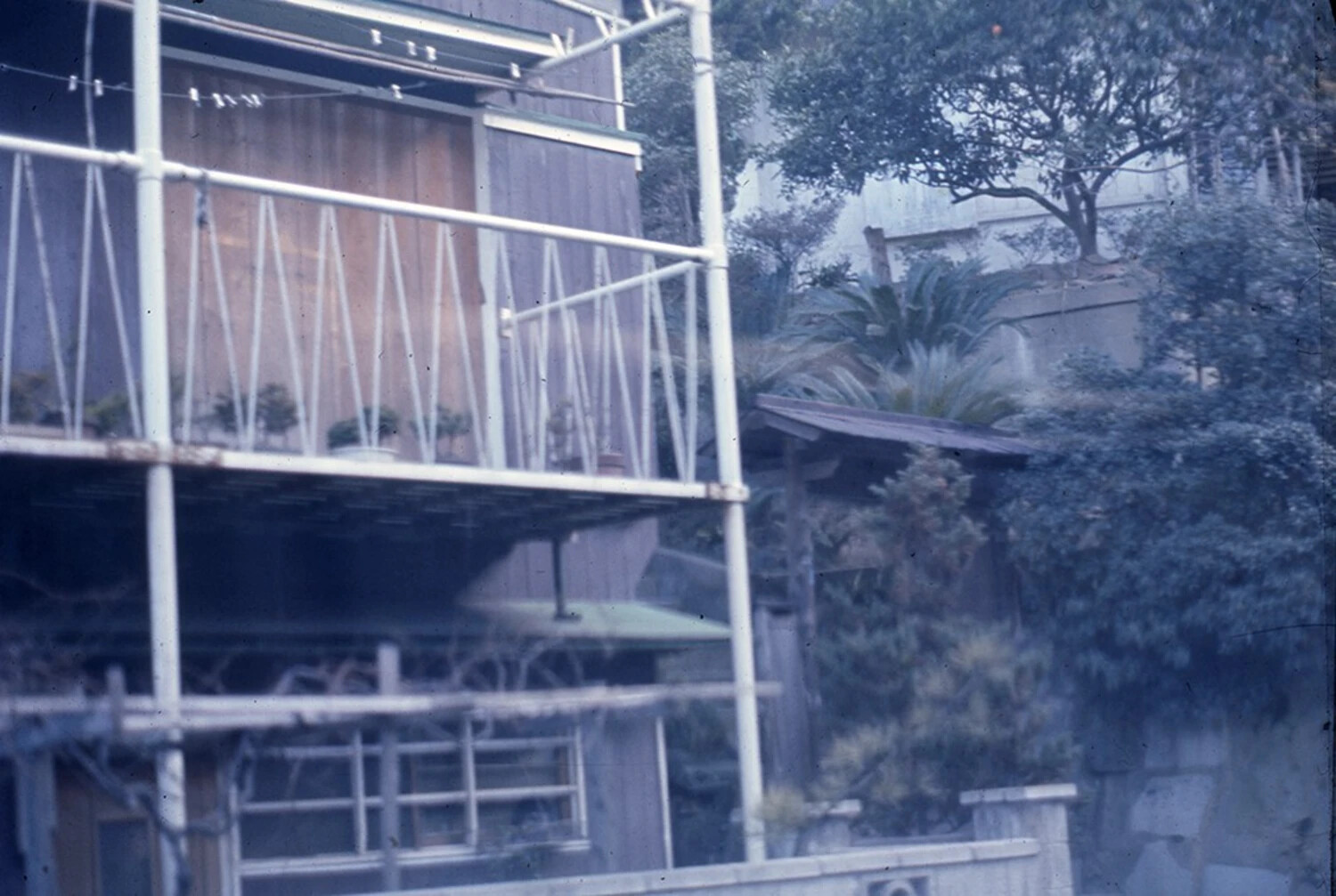 Japanese Streetscape with Balcony and Hillside Buildings, Vietnam War Era Liberty Call