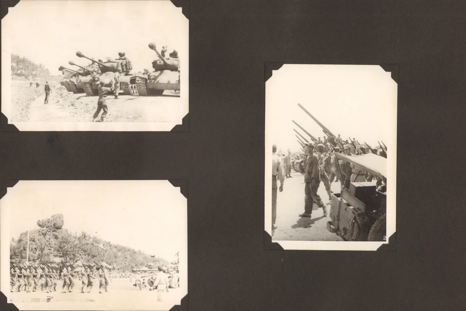 Album Page: Tanks, Marching Troops, and Towed Artillery on Parade, WWII/Postwar Japan Photo Album