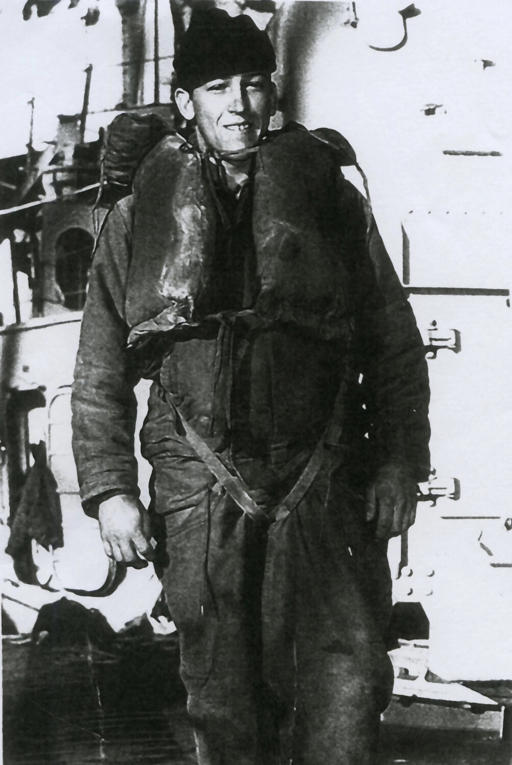 Sailor Ron Tullgren in Life Jacket Aboard Ship, WWII Era