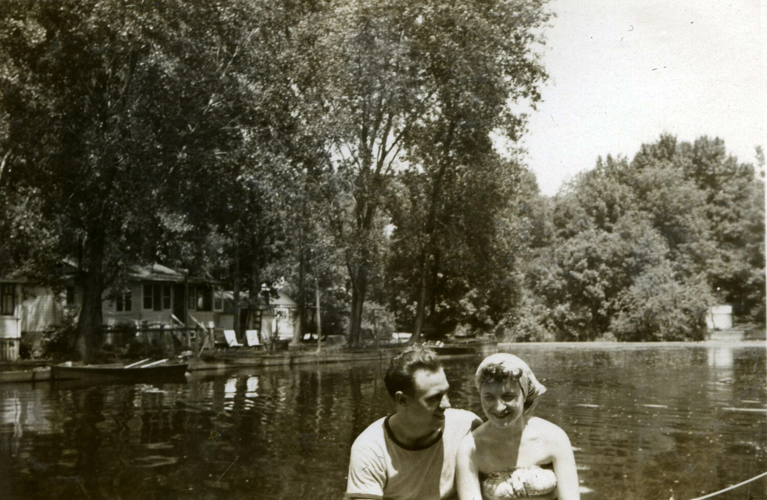 Informal Lakeside Portrait of a Man and Woman, Cottage Community, Early 1950s (Bancroft Collection)