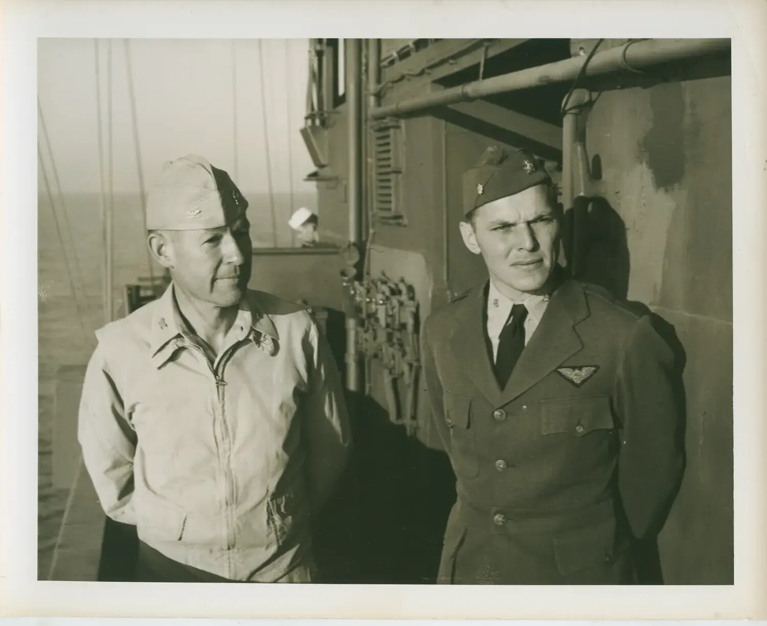 Two U.S. Navy Officers on Deck, USS Petrof Bay (CVE-80), WWII