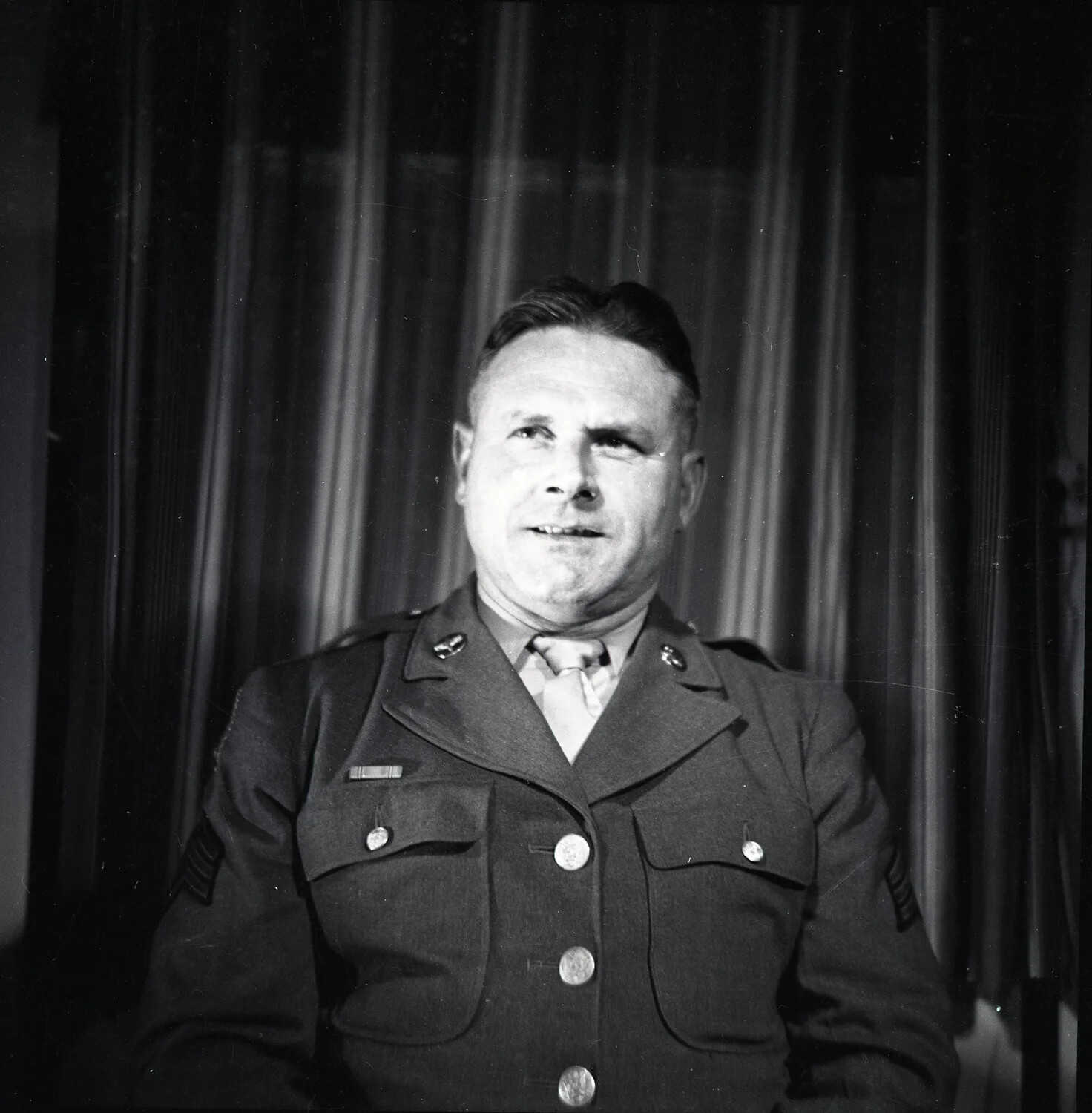 Studio Portrait of U.S. Army Sergeant in Class A Uniform, WWII Era