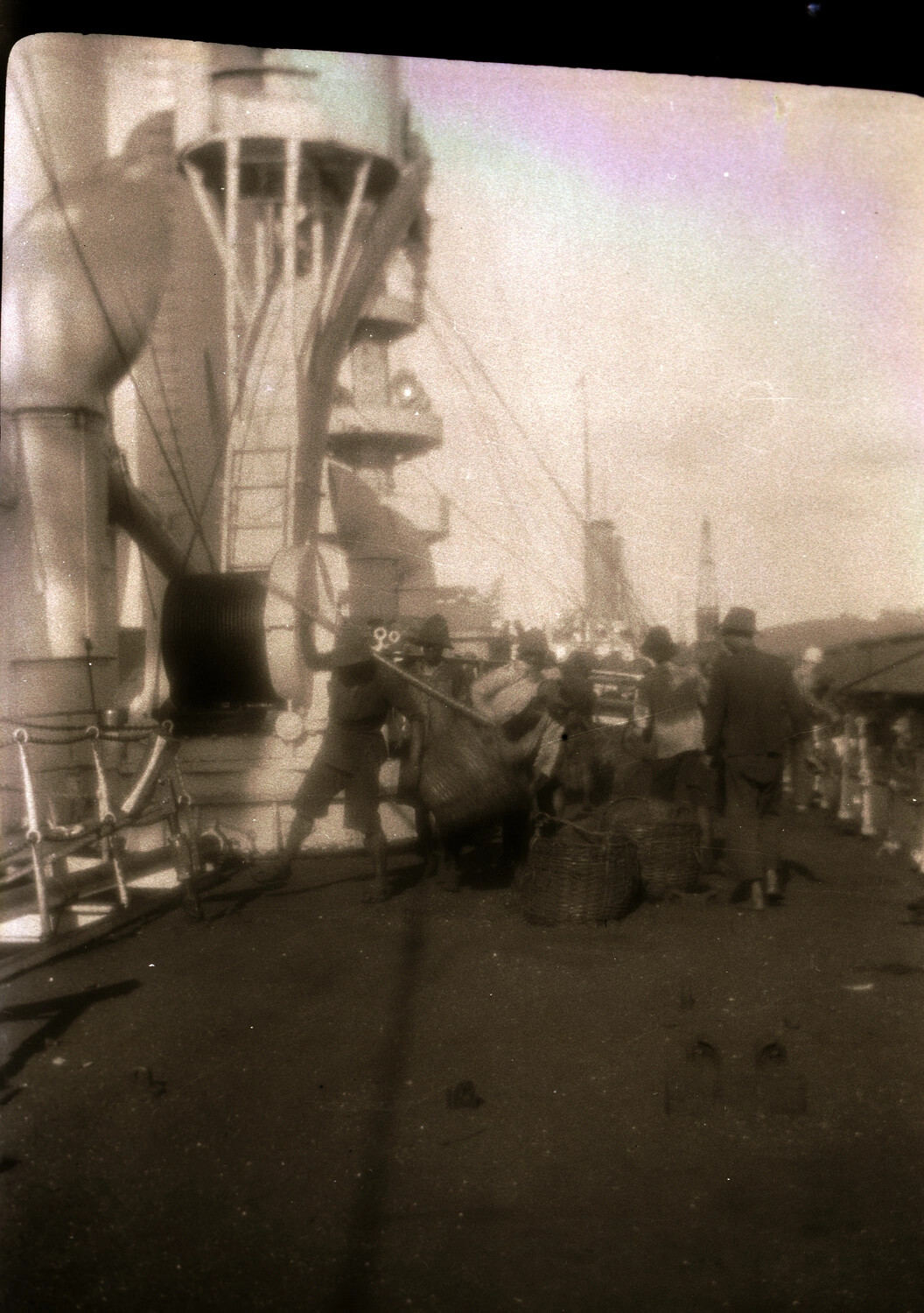 Loading Provisions Aboard U.S. Navy Vessel, China Station, Pre-WWII (Degraded Negative Scan)