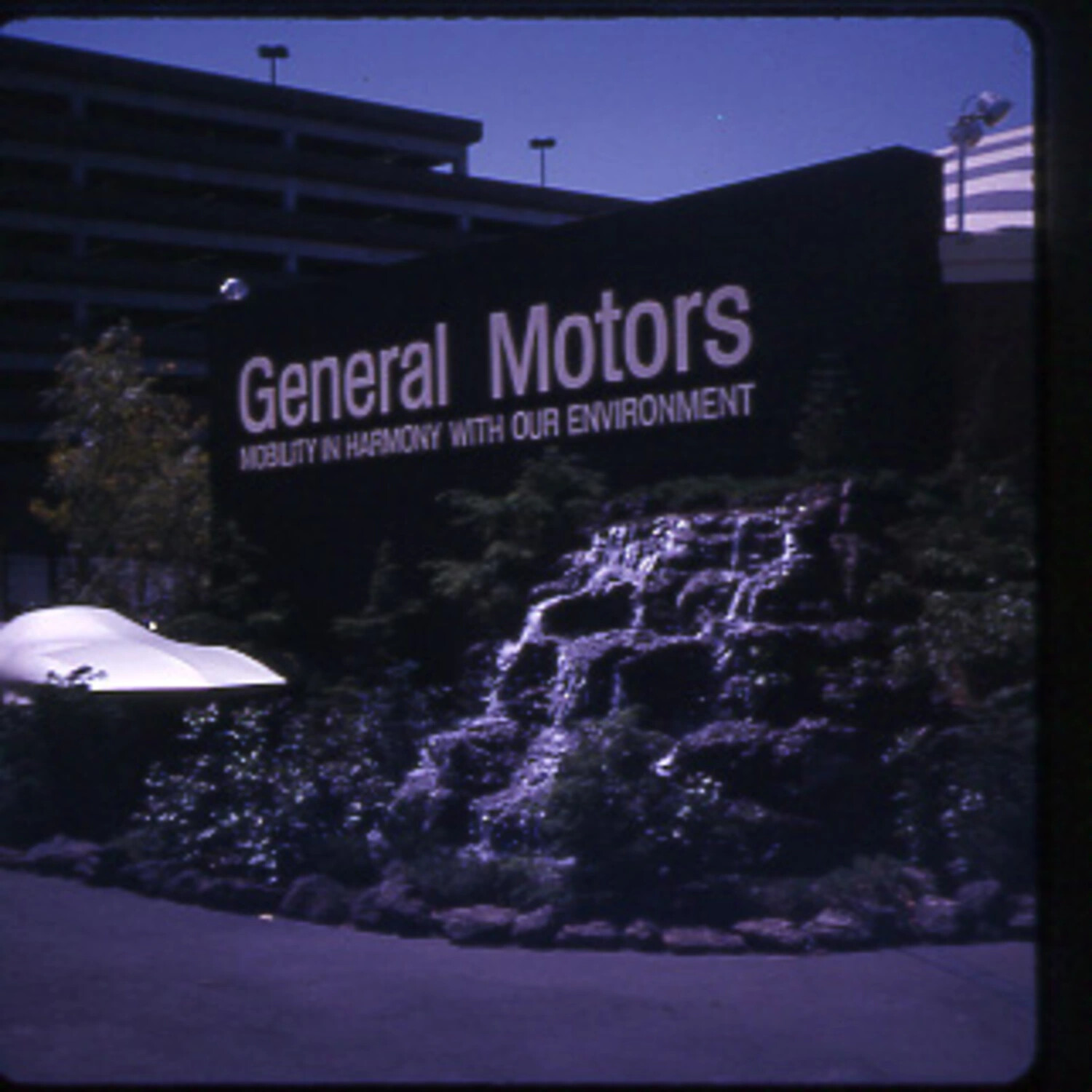 General Motors Corporate Exhibit Sign and Concept Vehicle Display, Color Photograph
