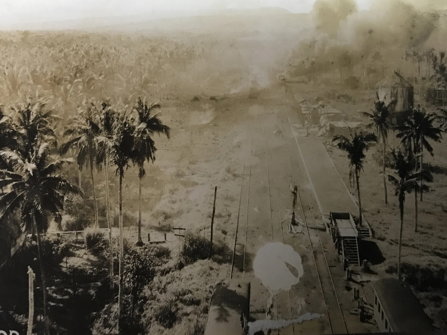 Rail Yard Under Attack with Rising Smoke Column, Pacific Theater