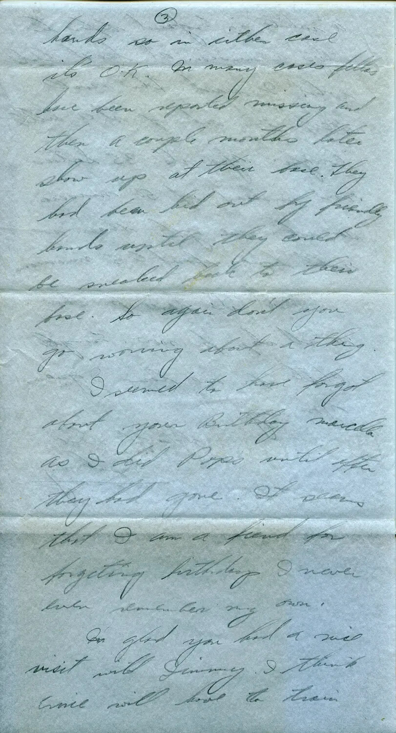Handwritten Letter, Page 3, from WWII B-24 Belly Gunner Margaroli, 1944