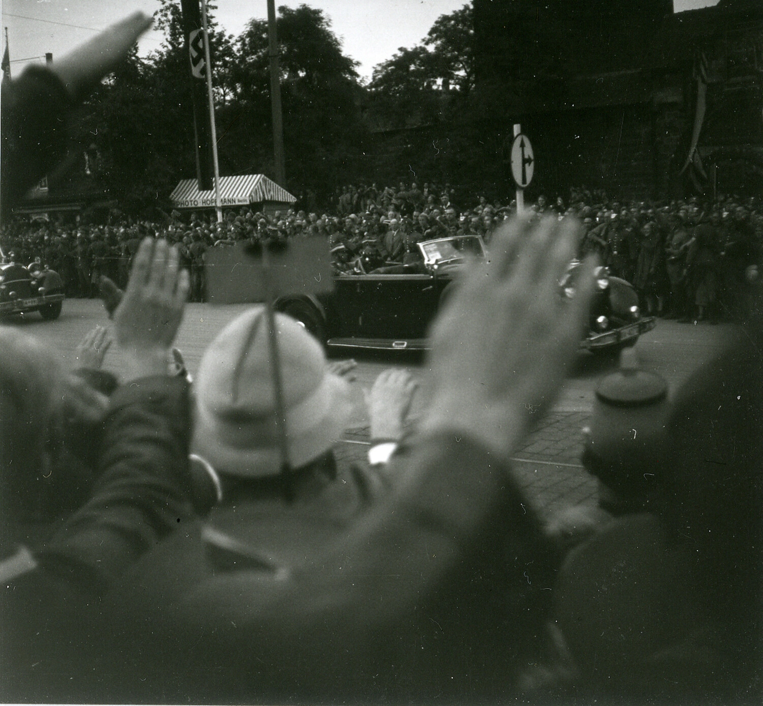 Crowd Giving Nazi Salute to Passing Motorcade, Nuremberg, Germany, 1930s