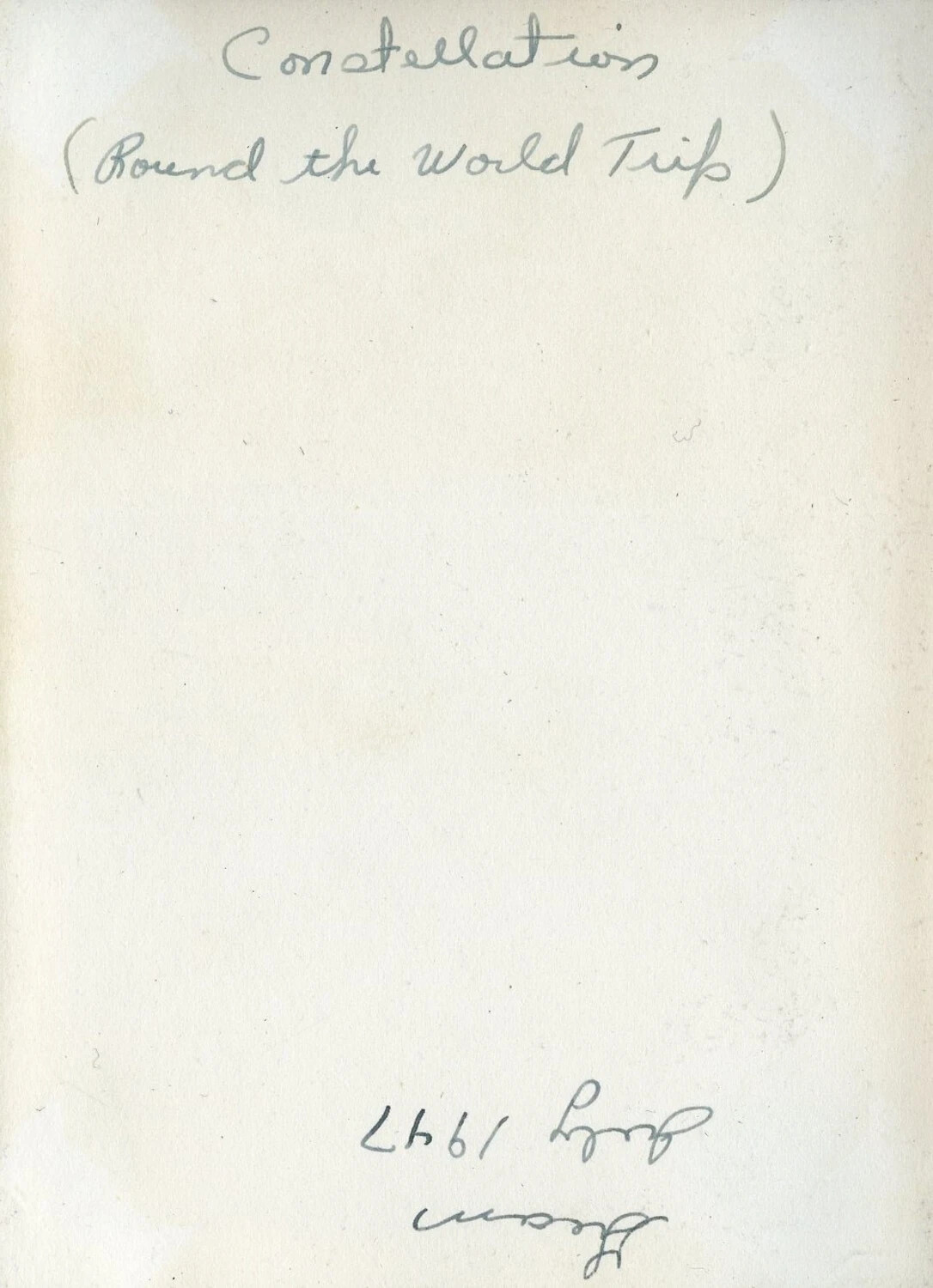 Album Page with Handwritten Caption 'Constellation (Round the World Trip)', VR-6 Squadron Album, Agana, Guam