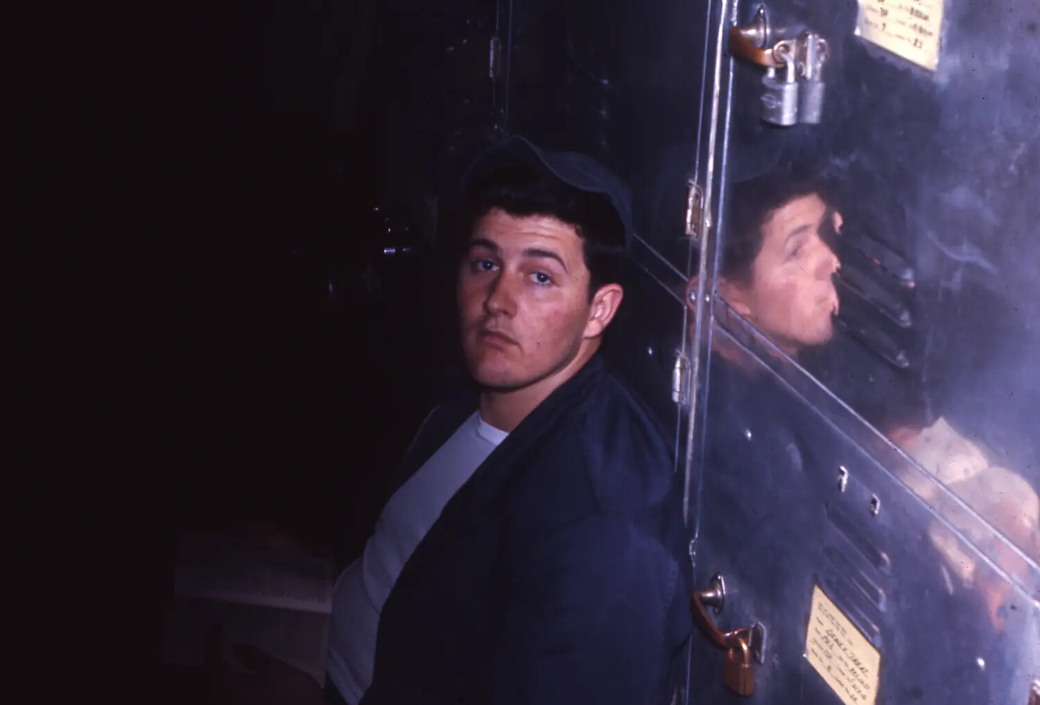 Sailor Portrait Beside Berthing Lockers, USS Ticonderoga, Vietnam War Era