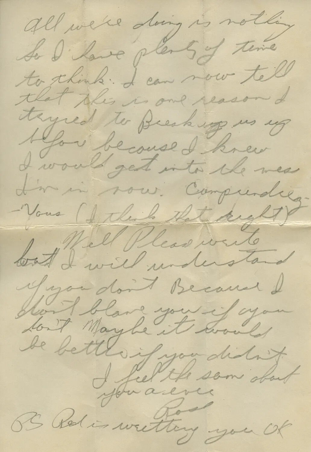 Handwritten Personal Letter, WWII-Era Correspondence, Signed "Rod" (Moon/Sammiet Collection)