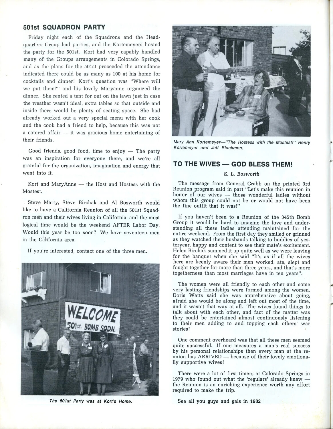 Air Apache Journal (1980): '501st Squadron Party' and 'To the Wives — God Bless Them!' — 345th Bomb Group Reunion Coverage