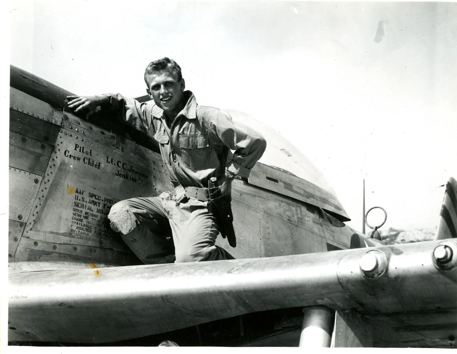 Fighter Pilot Lt. C.C. Jerome Posed on Aircraft Assigned to Crew Chief Jenkins, CBI Theater, World War II