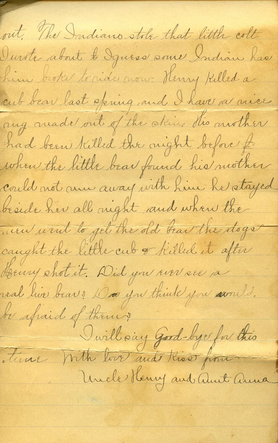Handwritten Family Letter Page, Signed 'Uncle Henry and Aunt Anna' - Wagener Family Collection