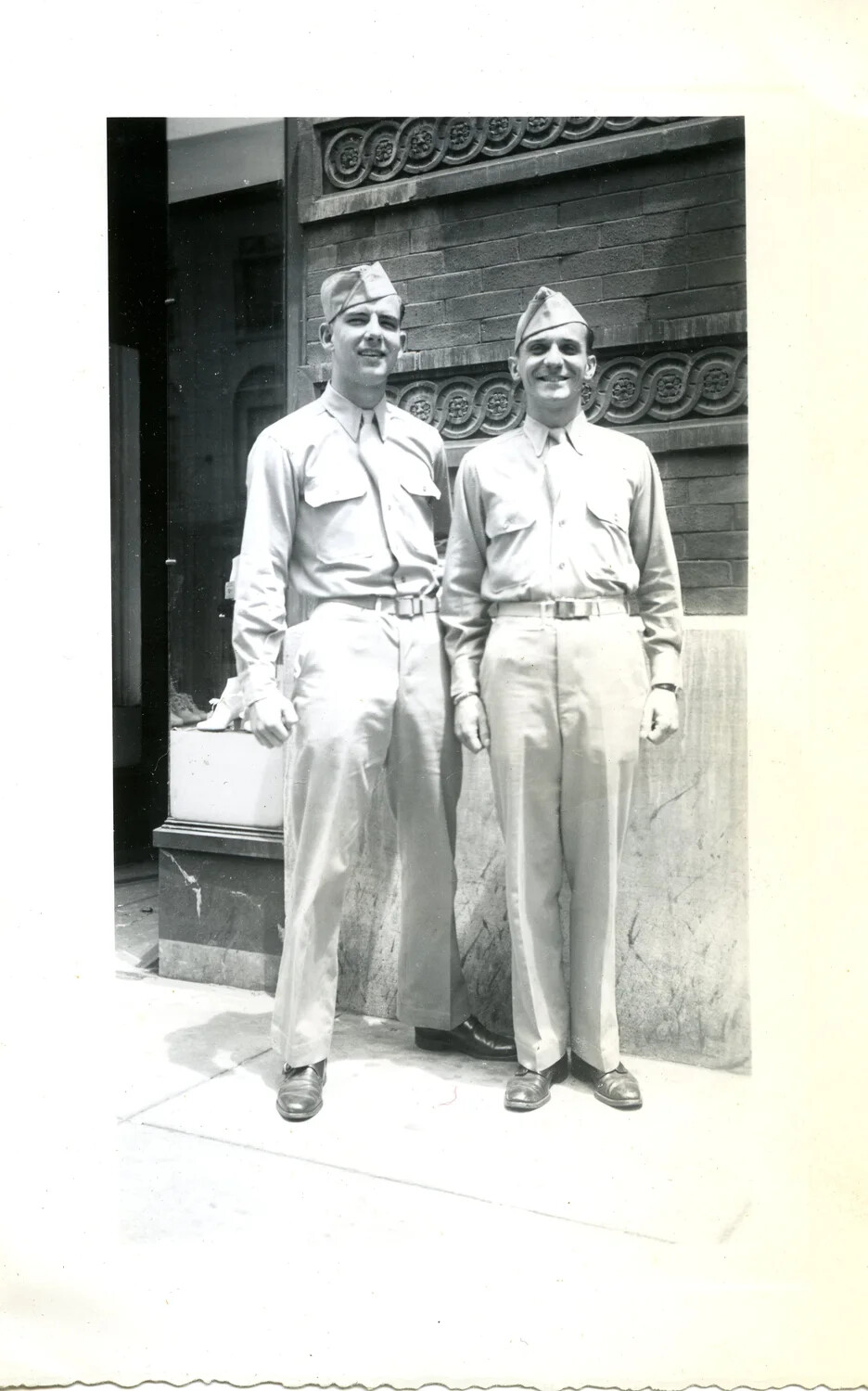 Two Servicemen in Class A Uniform, Stateside Street Portrait